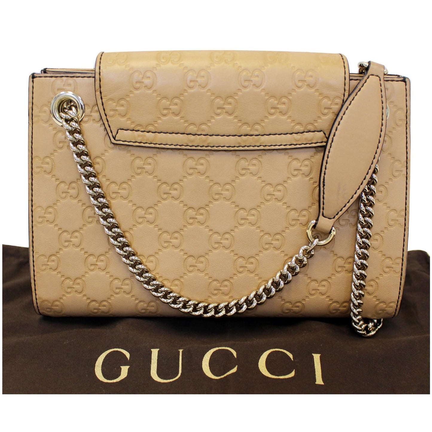GUCCI Emily Guccissima Leather Chain Shoulder Bag Rose Beige 369621