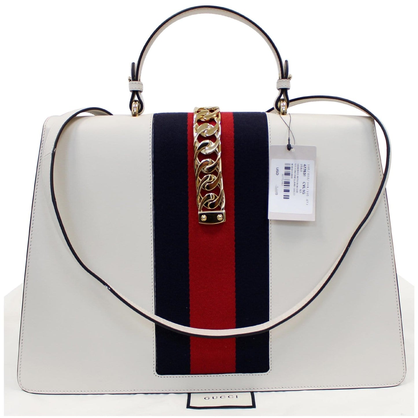 GUCCI Maxi Sylvie Calfskin Top Handle Bag White 477631