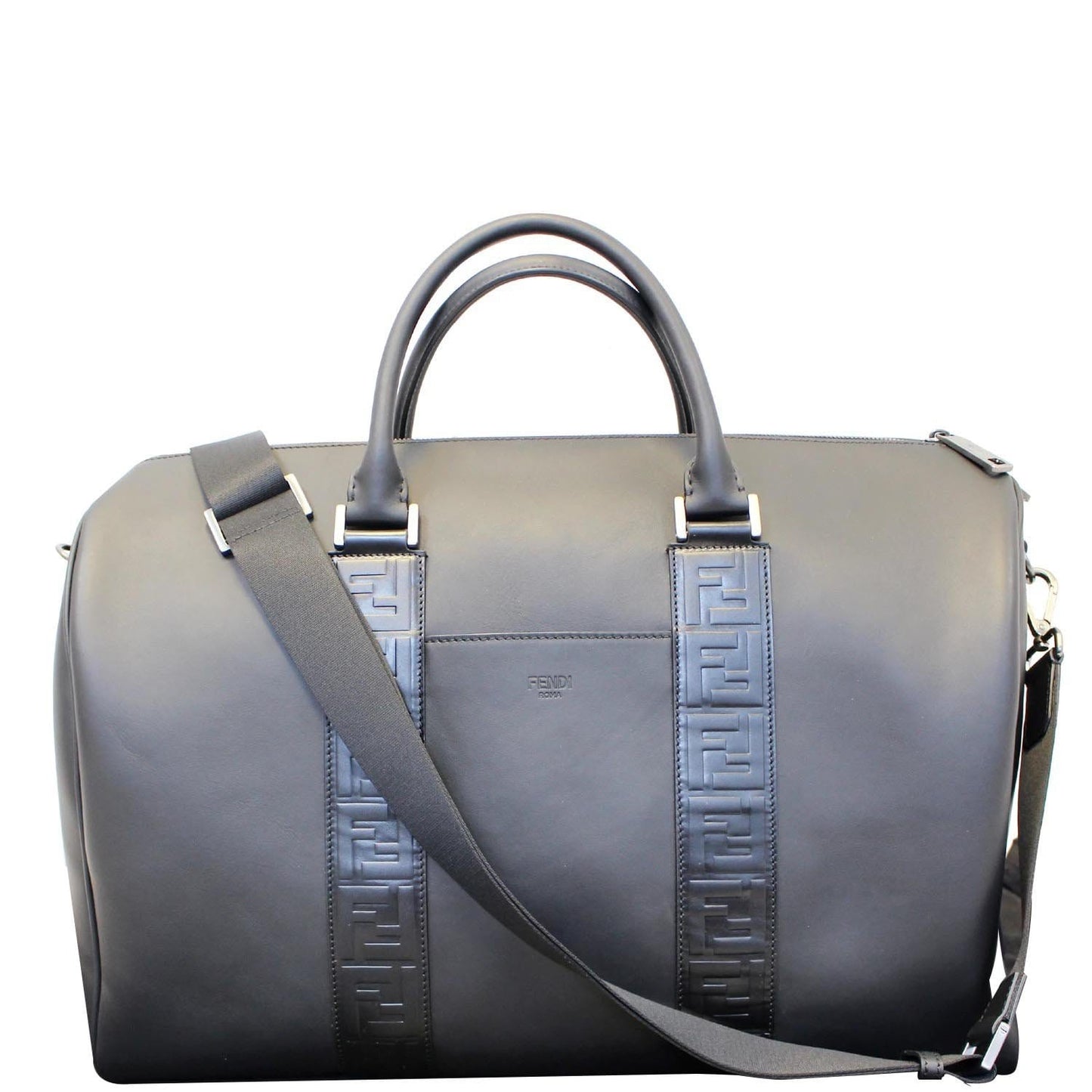 FENDI Black Leather Weekender Satchel Shoulder Bag