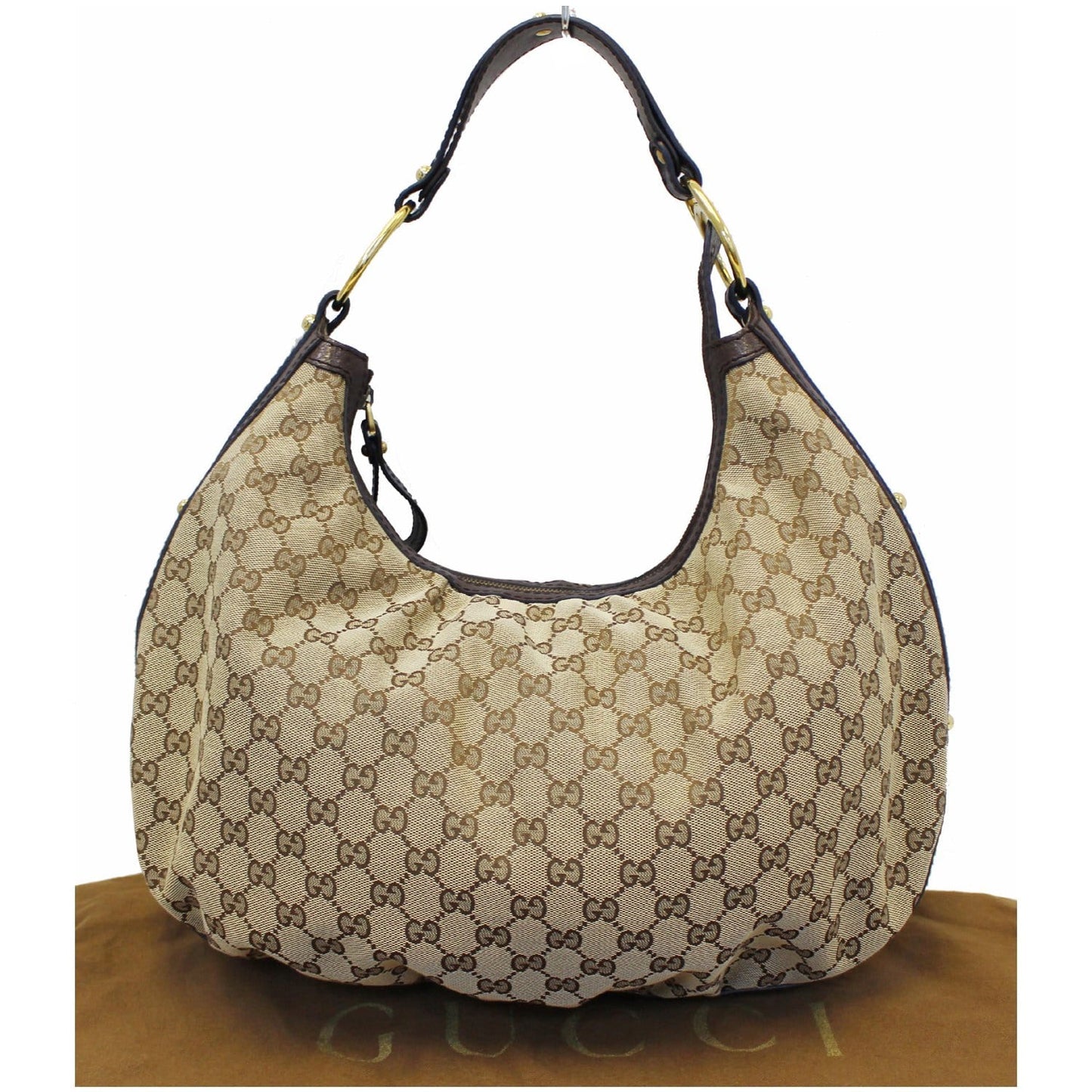 GUCCI Interlocking G Medium GG Canvas Hobo Bag Beige