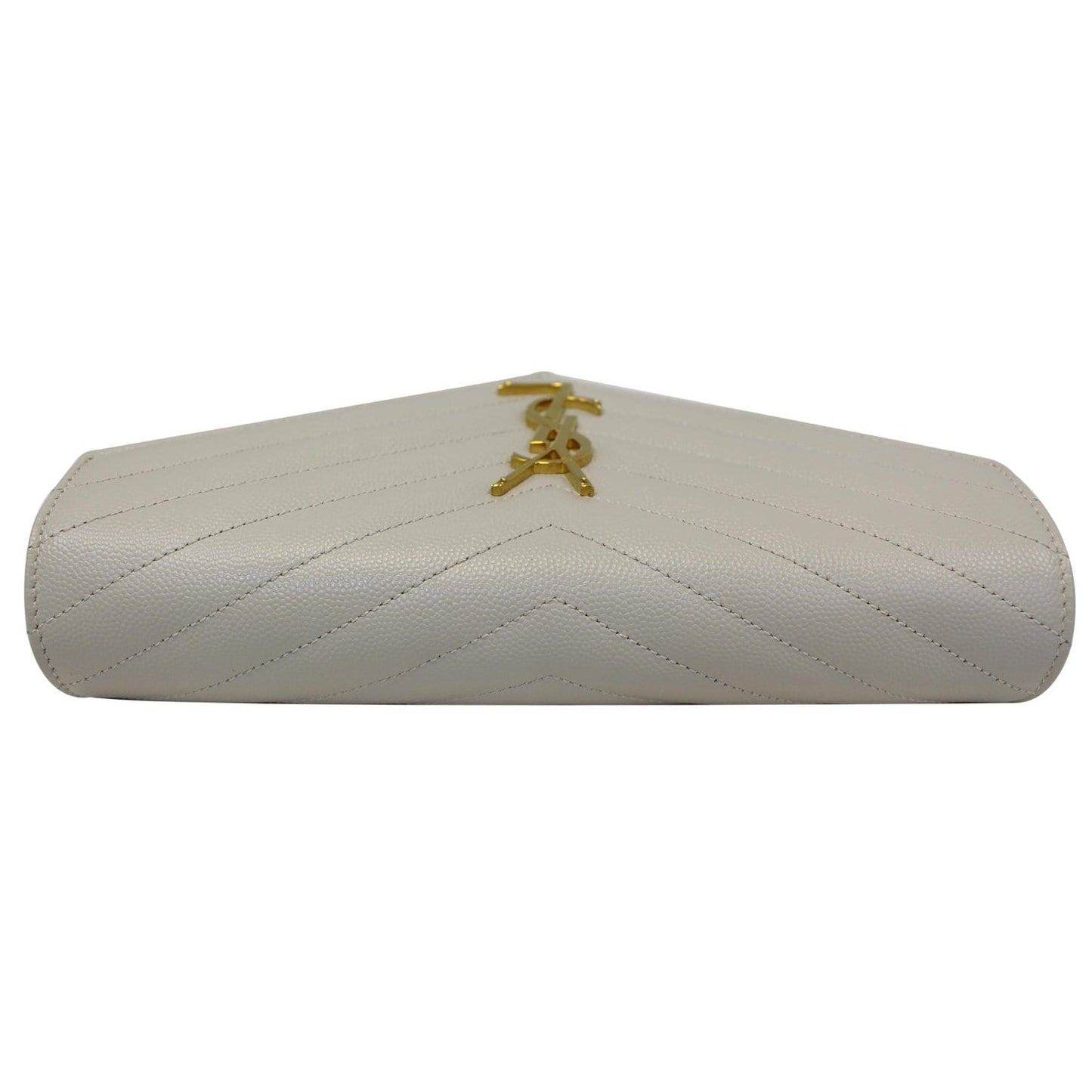 YVES SAINT LAURENT Matelasse Chevron Grain De Poudre Envelope Chain Wallet White