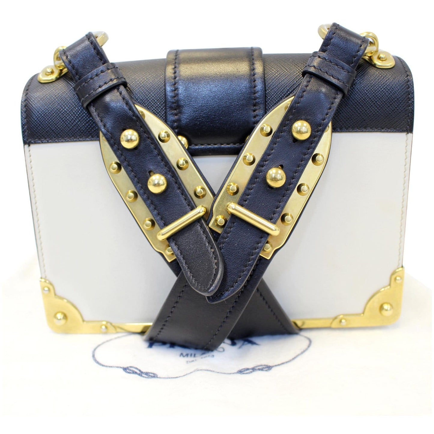 PRADA City Calf Saffiano Leather Cahier Shoulder Bag Talco Nero