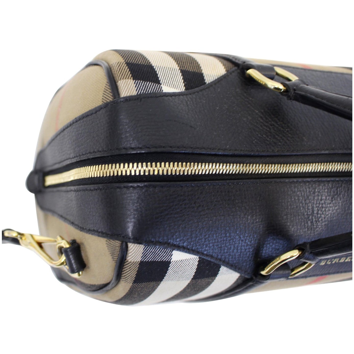 BURBERRY Alchester Medium House Check Satchel Bag Black/Beige