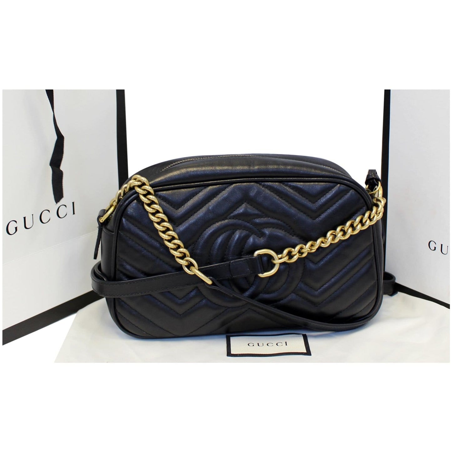 GUCCI GG Marmont Matelasse Small Leather Crossbody Bag Black