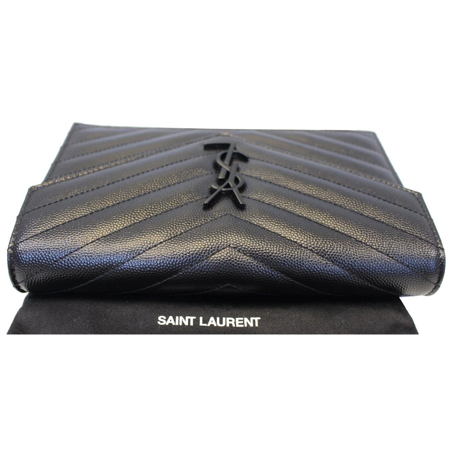 YVES SAINT LAURENT Matelasse Chevron Grain De Poudre Envelope Chain Wallet Black