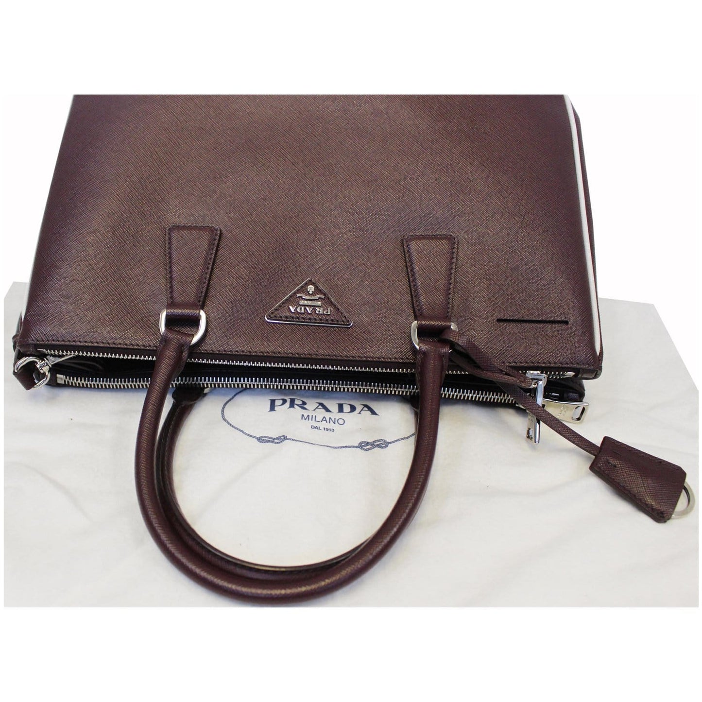 PRADA Lux Large Saffiano Leather Tote Shoulder Bag Burgundy