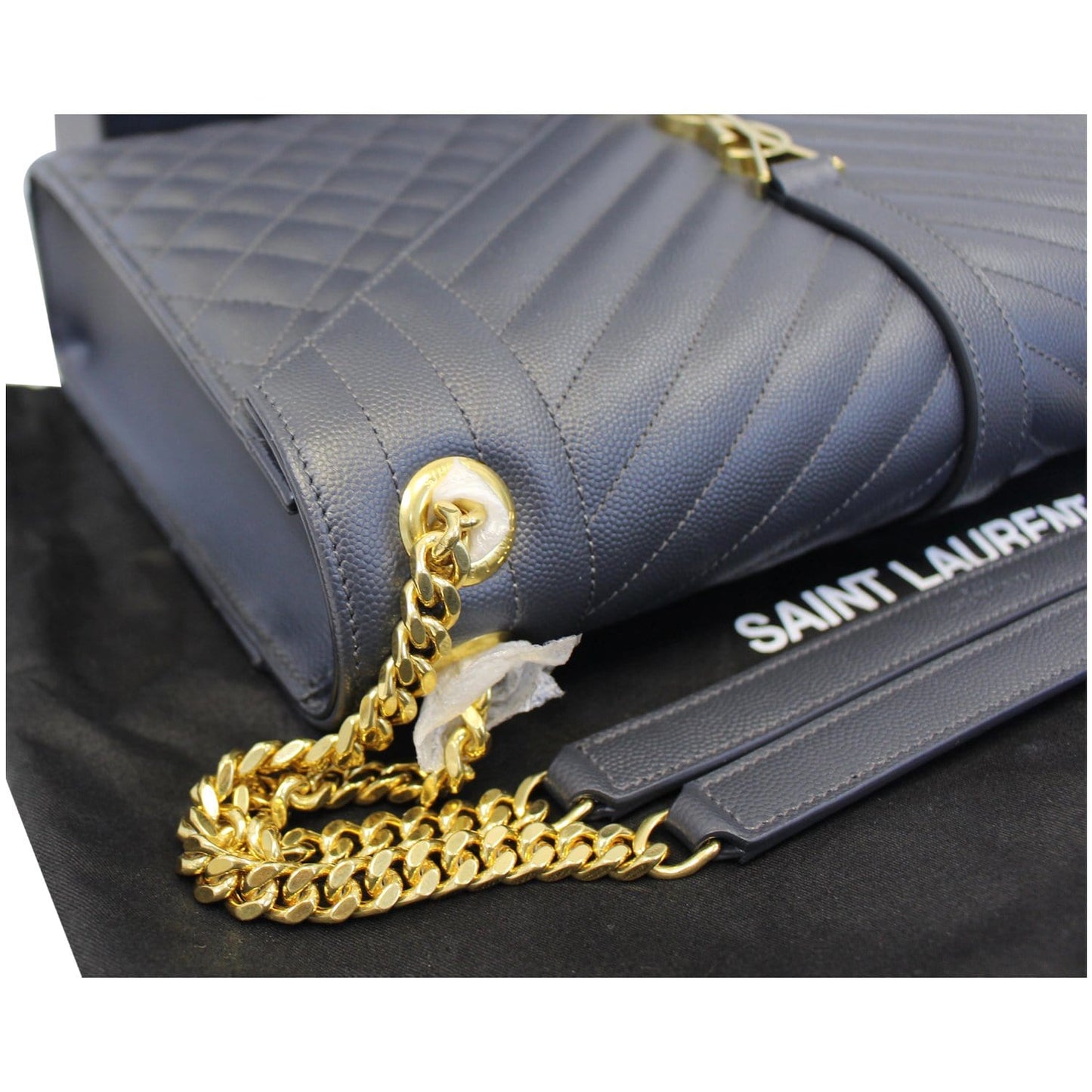 YVES SAINT LAURENT Envelope Large Matelasse Embossed Leather Shoulder Bag Dark Smog