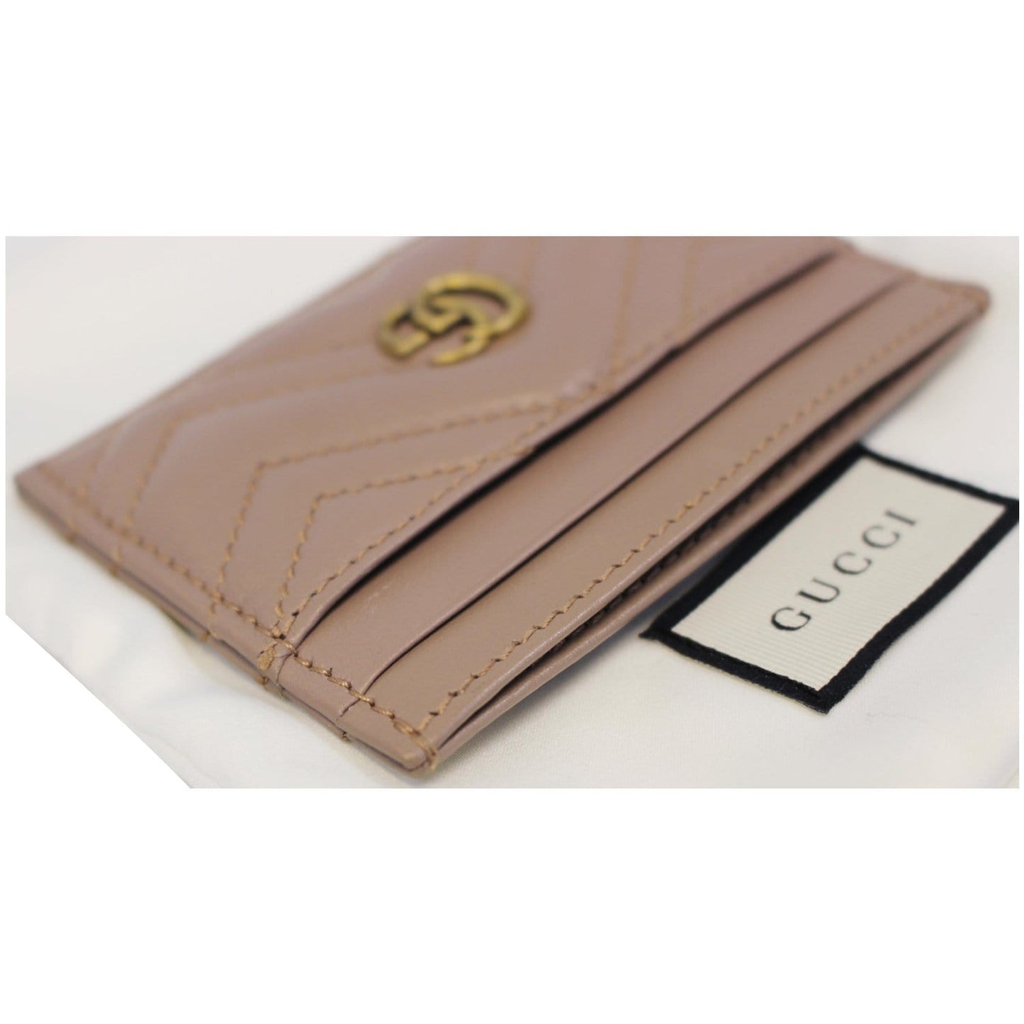 GUCCI GG Marmont Leather Card Case Taupe 443127