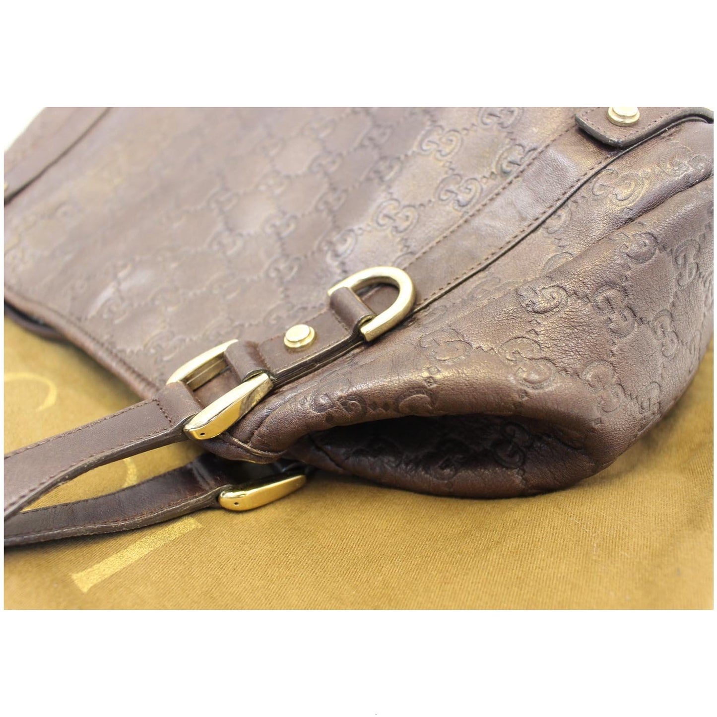 GUCCI Abbey Medium Leather Tote Shoulder Bag Dark Brown