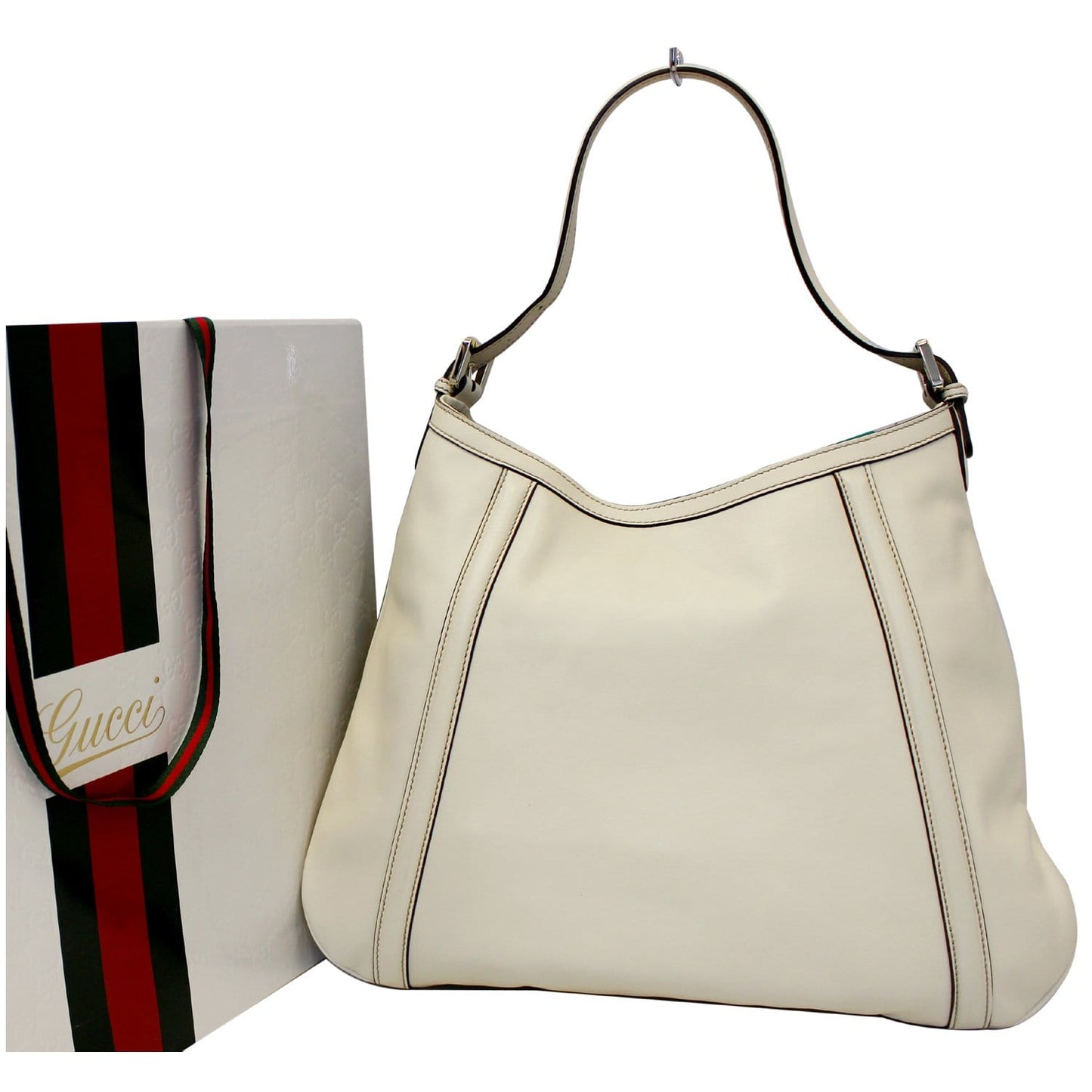 GUCCI Britt White Leather Hobo Shoulder Bag 162740