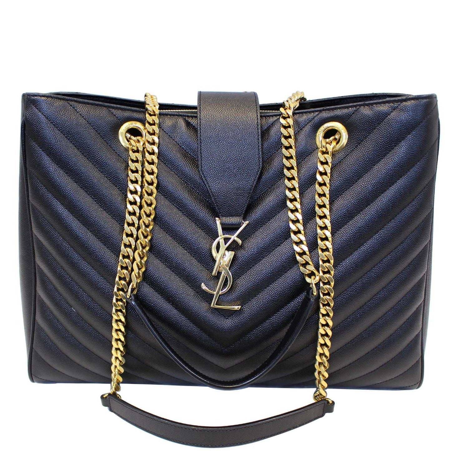 YVES SAINT LAURENT Matelasse Chevron Large Monogram Shopper Bag Black