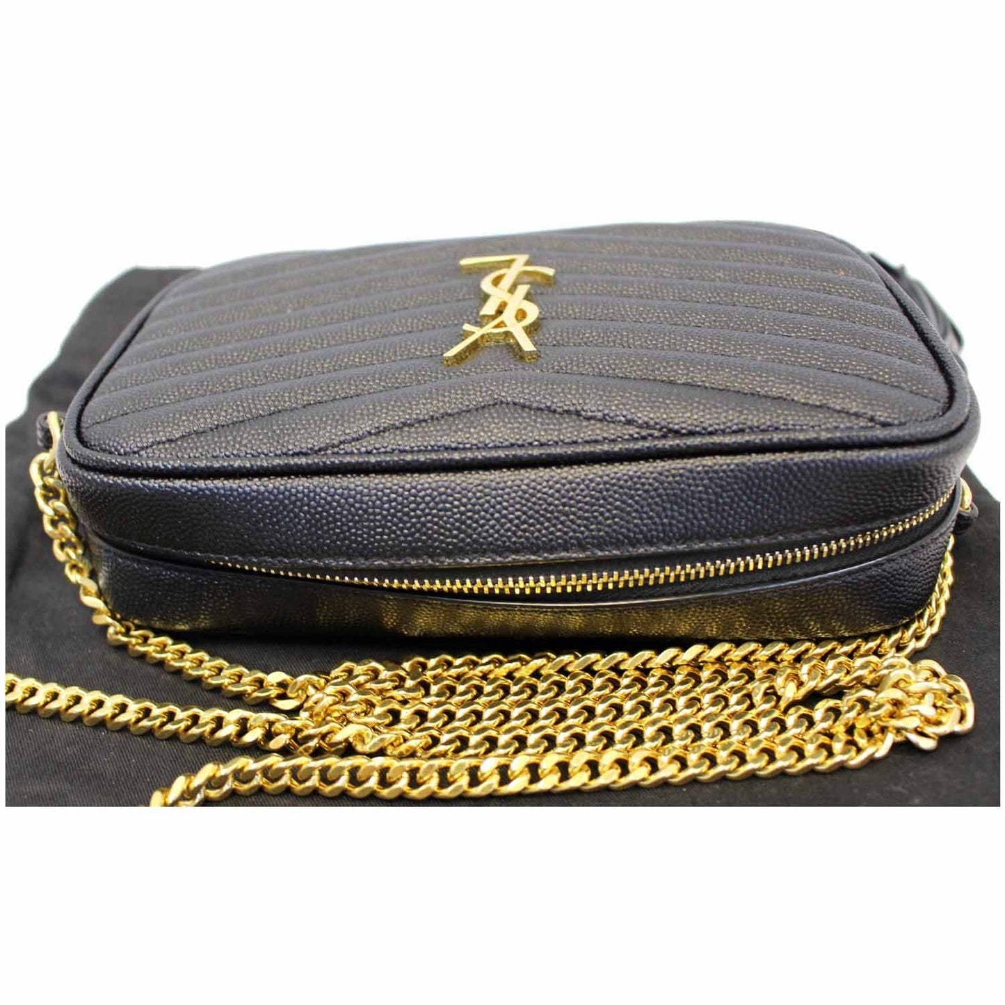 YVES SAINT LAURENT Mini Lou Grain De Poudre Camera Bag Black