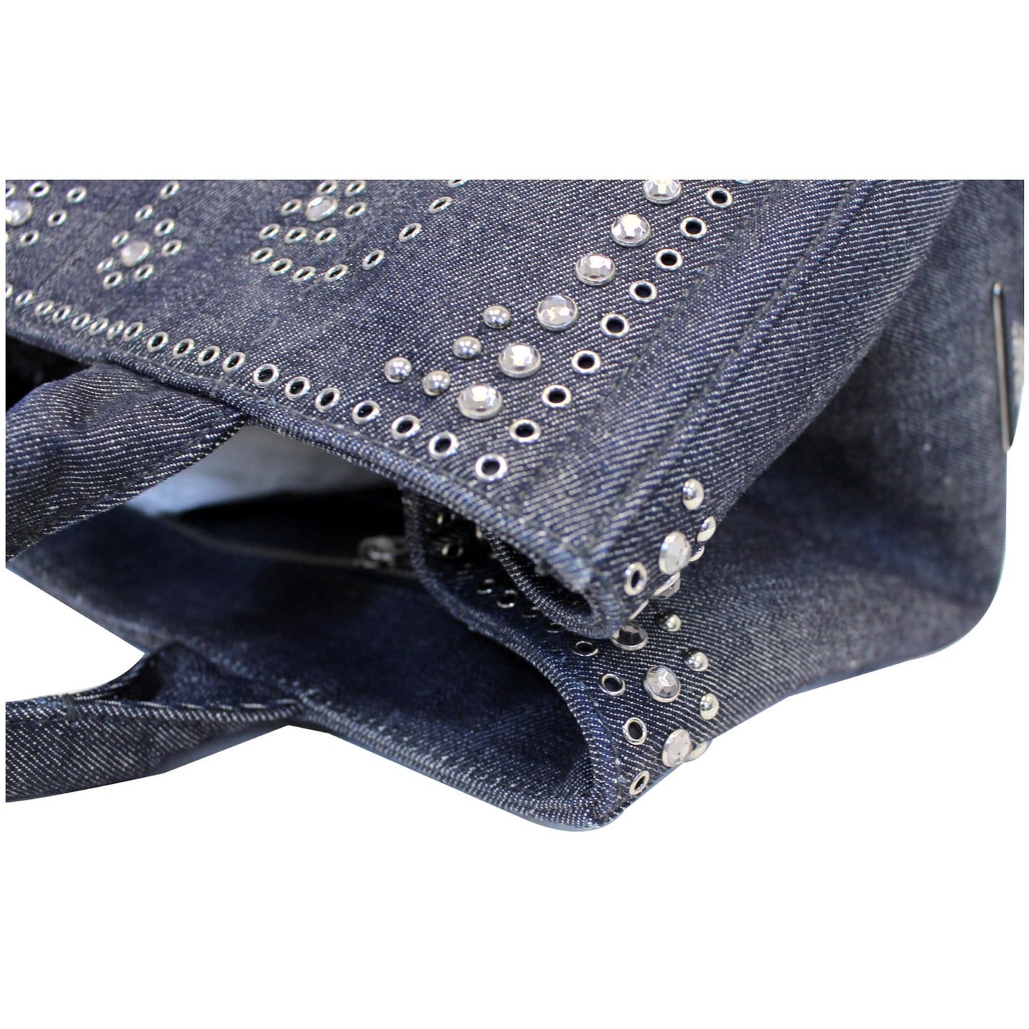 PRADA Canapa Jeweled 2way Tote Bag Denim - Last Call
