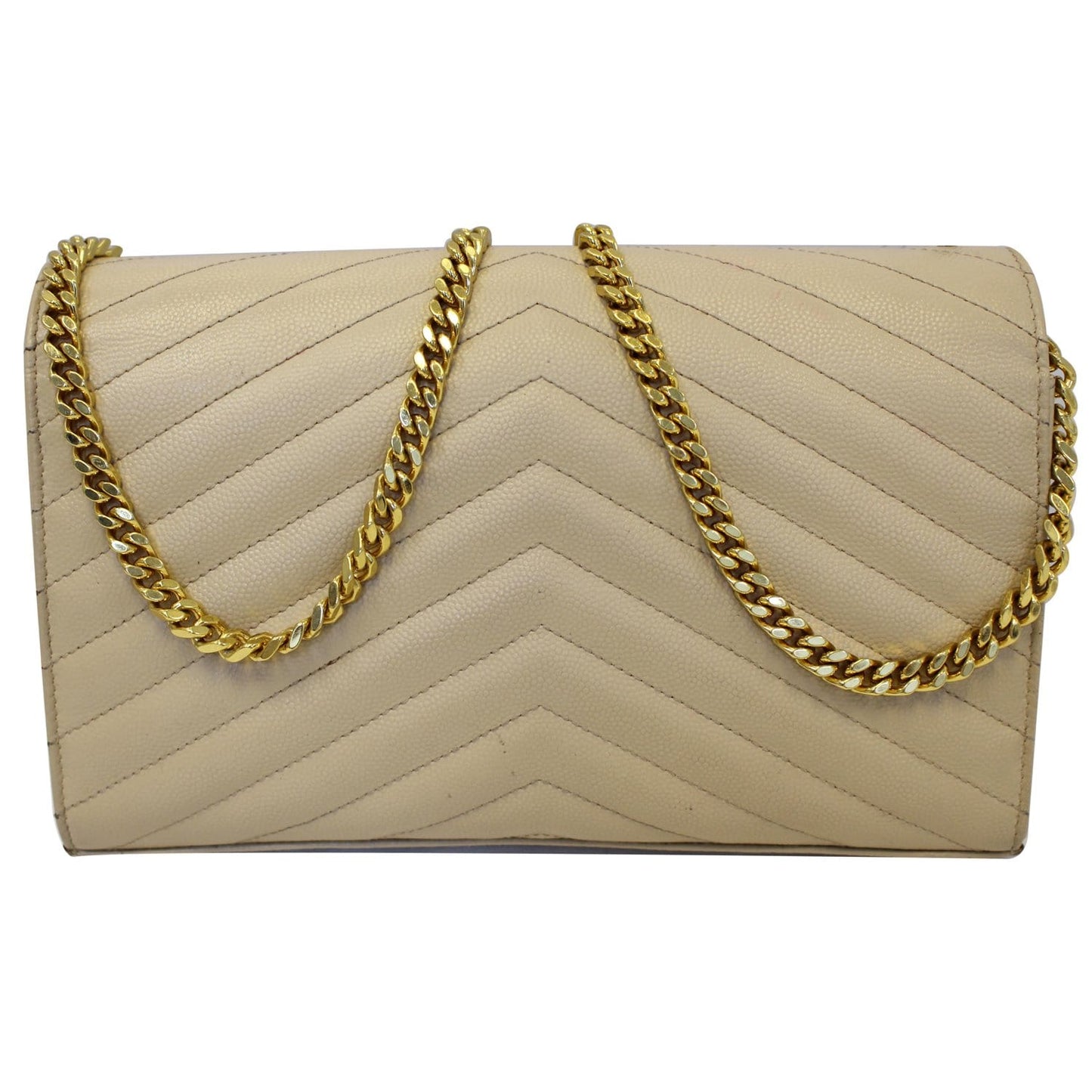 YVES SAINT LAURENT Matelasse Chevron Grain De Poudre Envelope Chain Wallet Beige