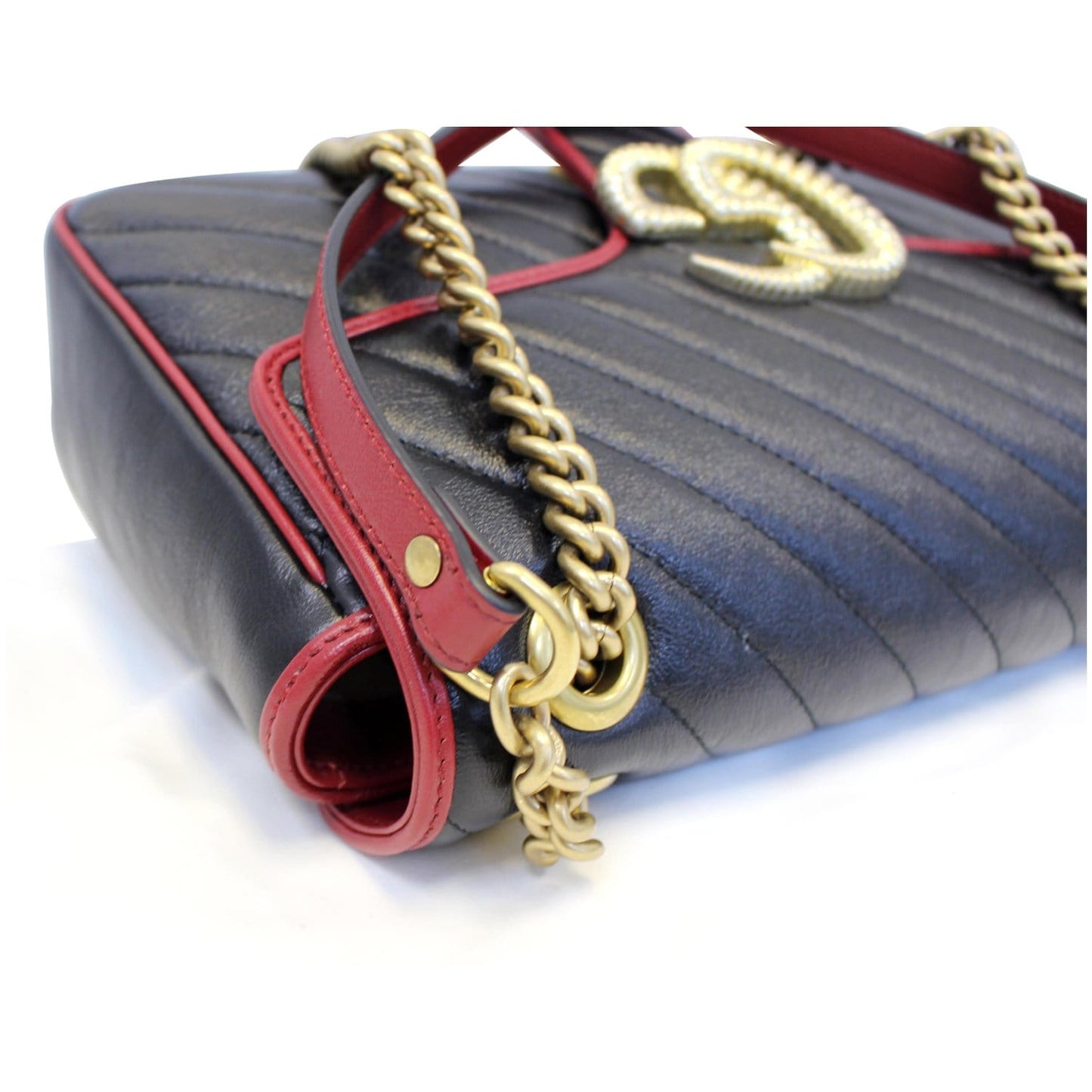 GUCCI GG Marmont Matelasse Leather Shoulder Bag Black/Red 443496