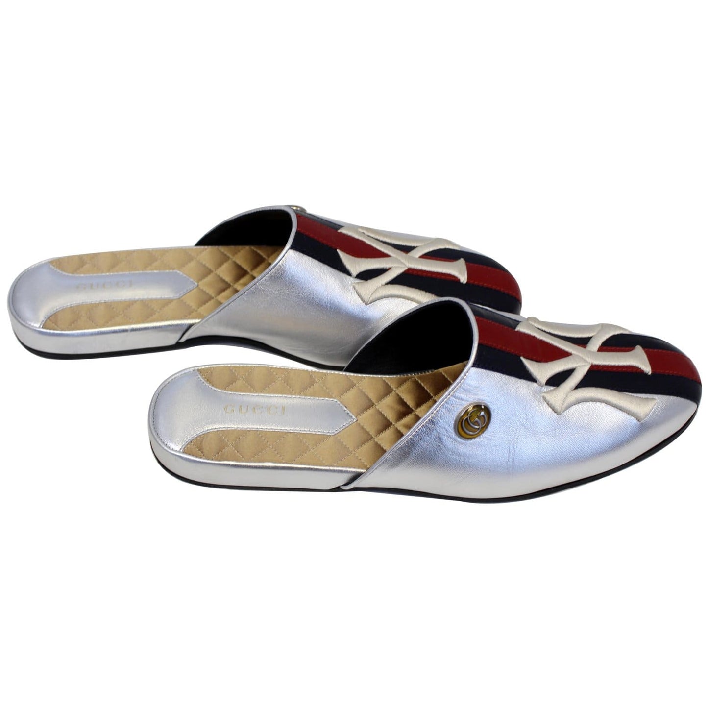 GUCCI NY Yankees Metallic Leather Slipper Mules US 10.5