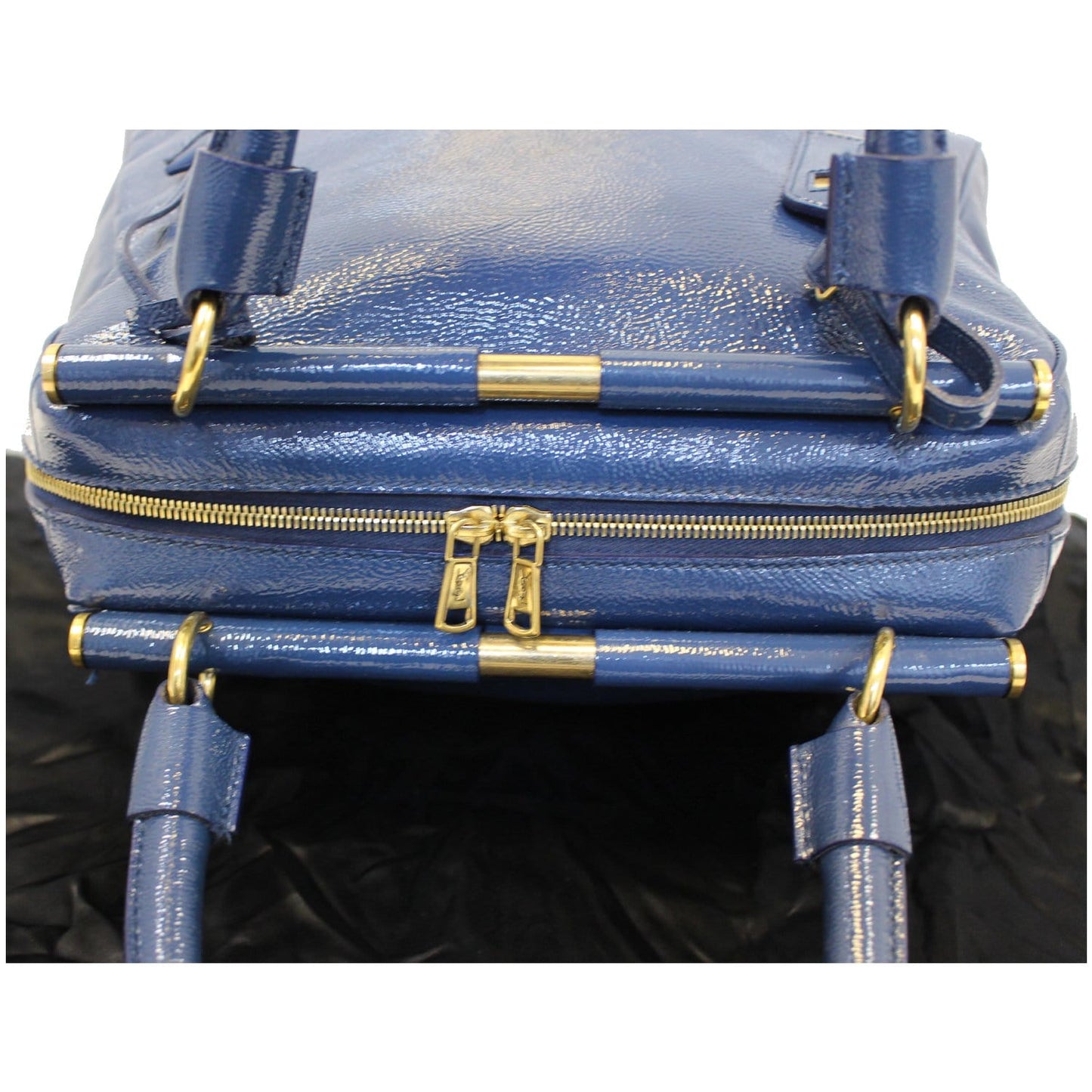 YVES SAINT LAURENT Majorelle Patent Leather Satchel Bag Blue