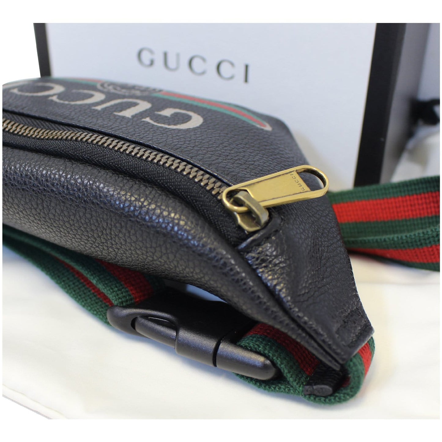 GUCCI Print Leather Black Belt Waist Bum Bag Small 527792