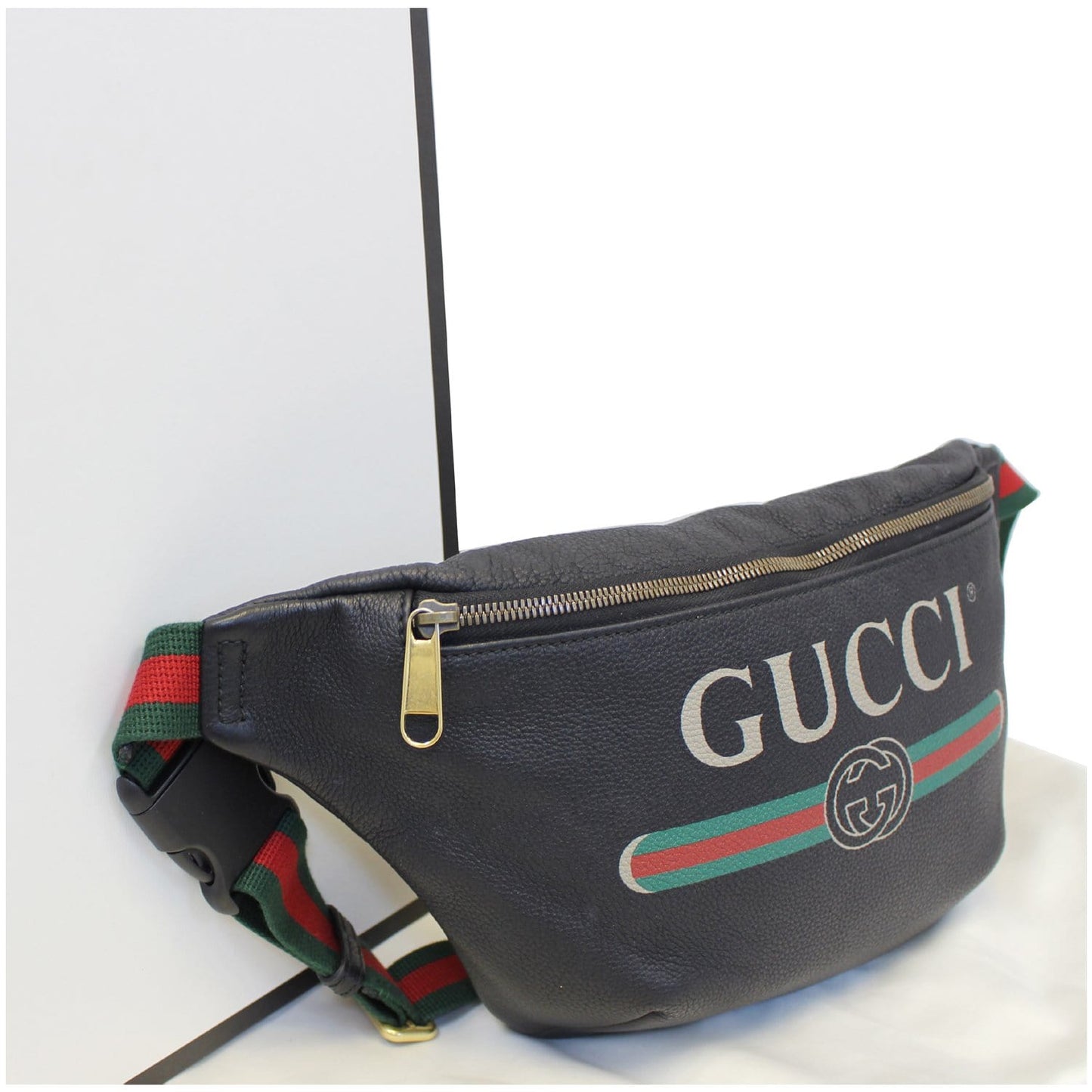 GUCCI Print Leather Black Belt Waist Bumbag Medium 530412