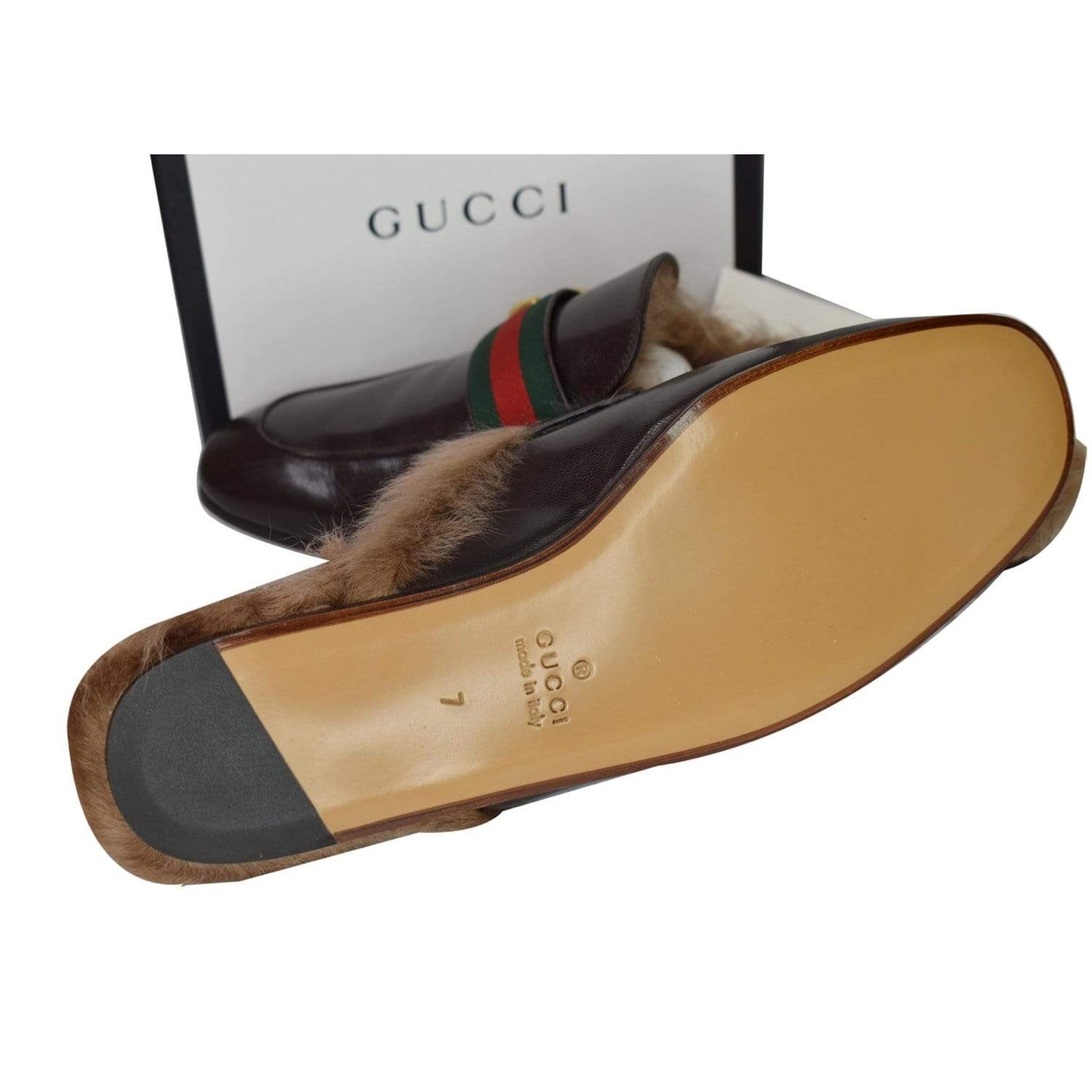 GUCCI Princetown Fur Leather Slipper Cocoa Brown US 7 - 25% OFF