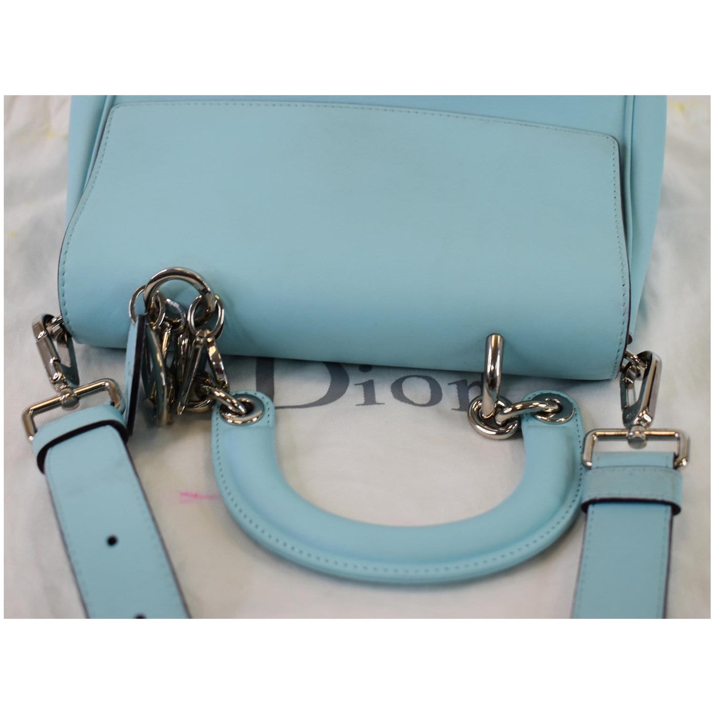 CHRISTIAN DIOR Be Dior Small Leather Flap Shoulder Bag Light Blue
