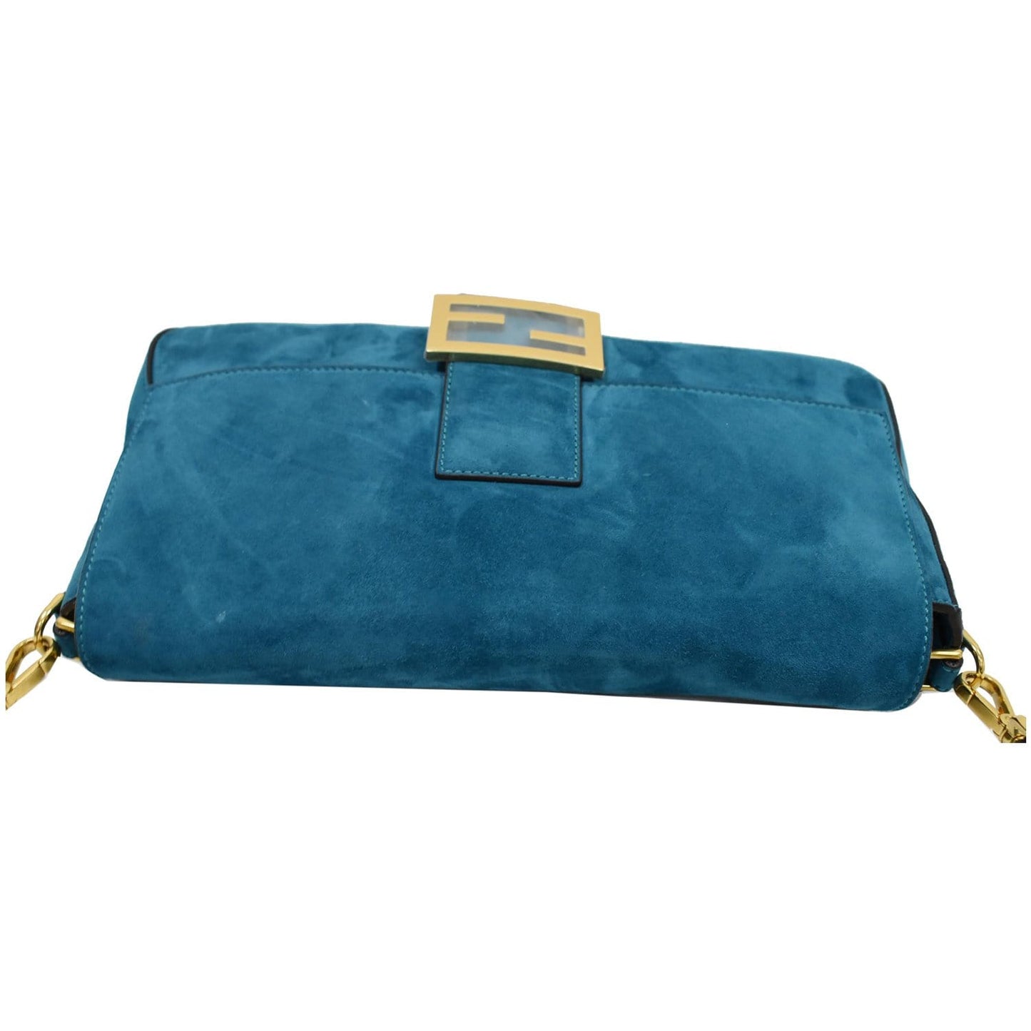 FENDI Baguette Large Suede Shoulder Bag Blue 8BR771