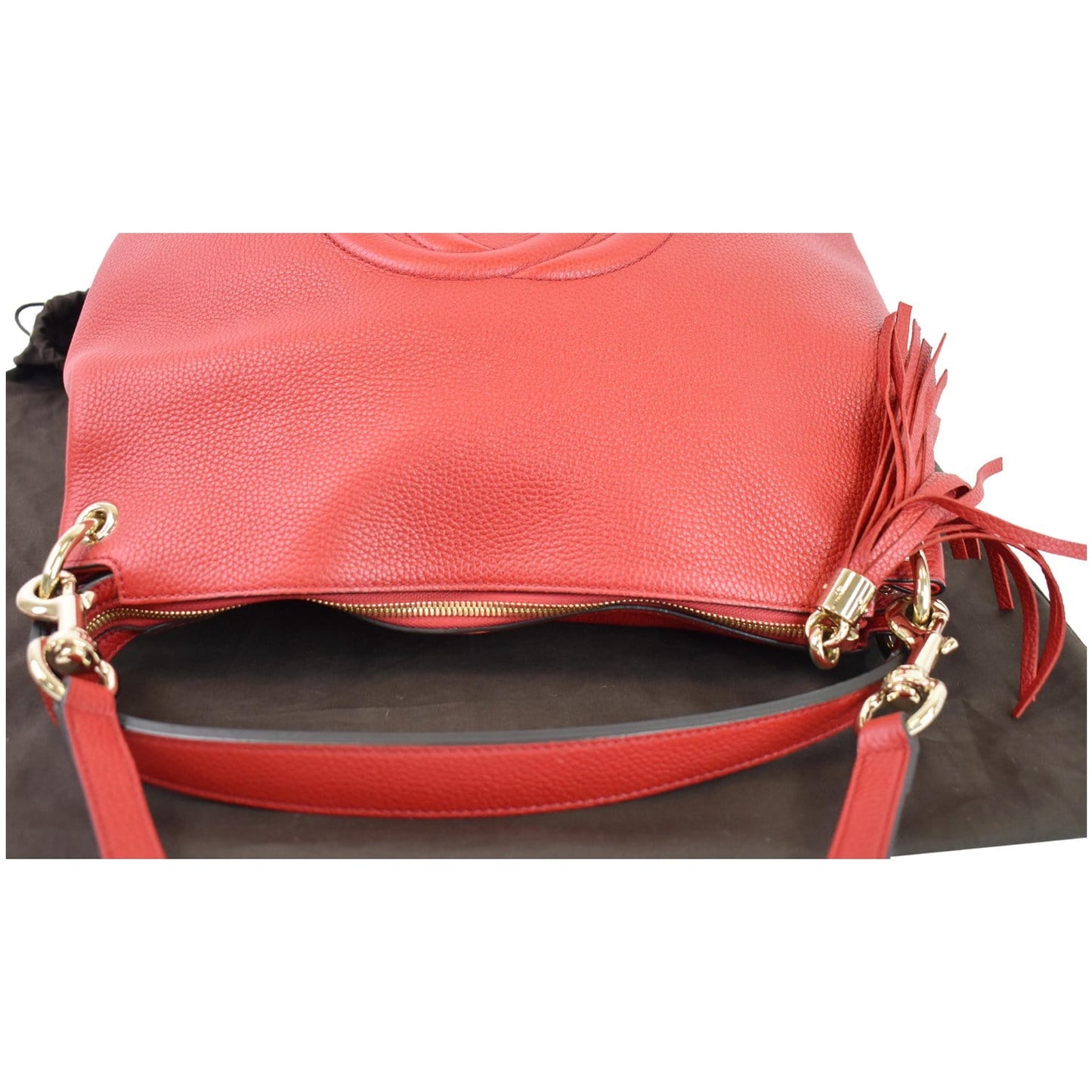 GUCCI Soho Large Pebbled Leather Hobo Shoulder Bag Red 536194