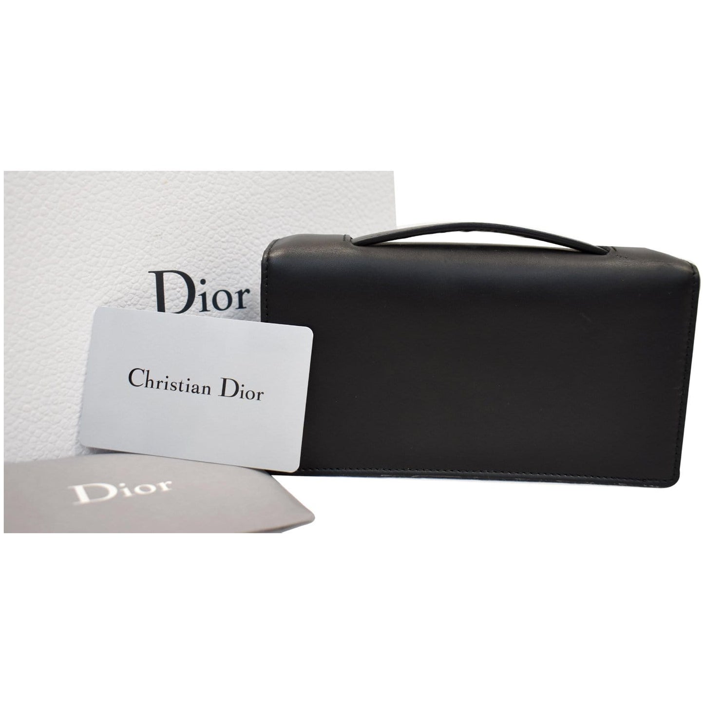 CHRISTIAN DIOR Bee Leather Pouch Clutch Bag Black