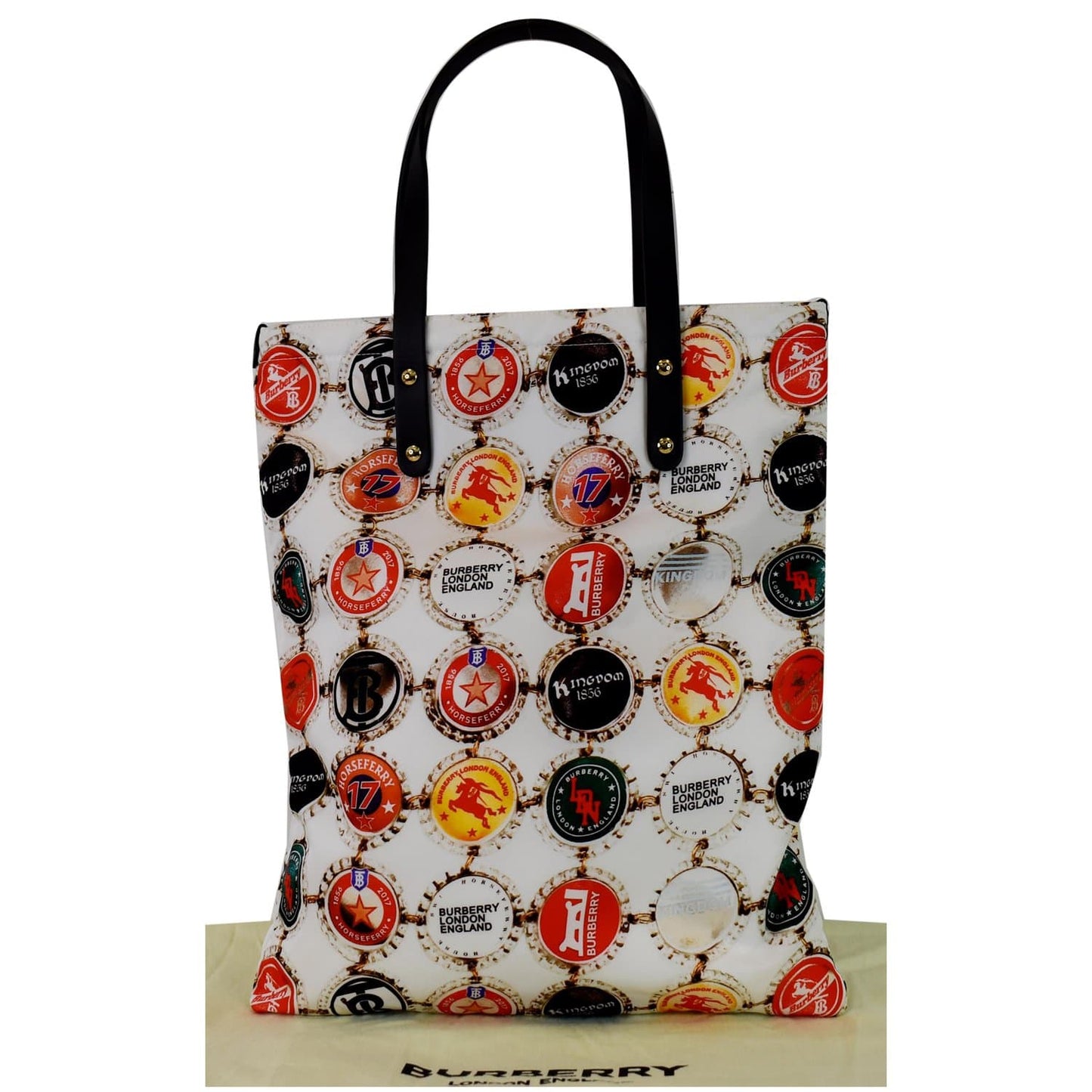 BURBERRY Flat Printed Large Nylon Tote Bag White Multi