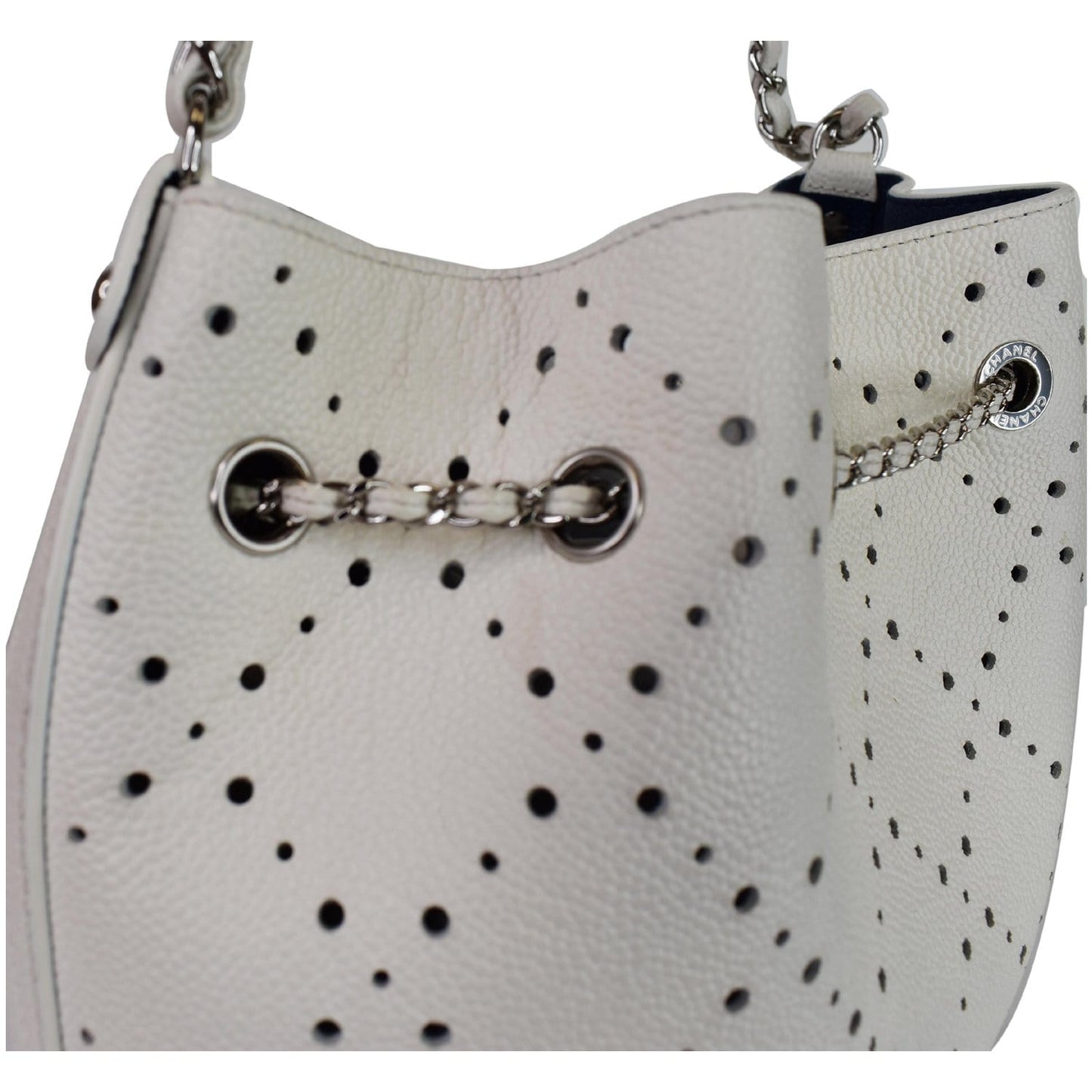 Chanel CC Drawstring Medium Perforated Caviar Bucket Bag White - 15% OFF