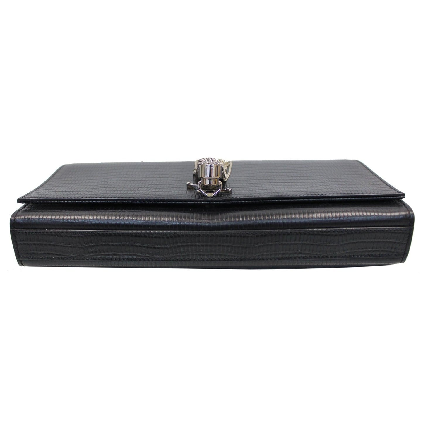 YVES SAINT LAURENT Classic Kate Monogram Tassel Embossed Leather Clutch Black