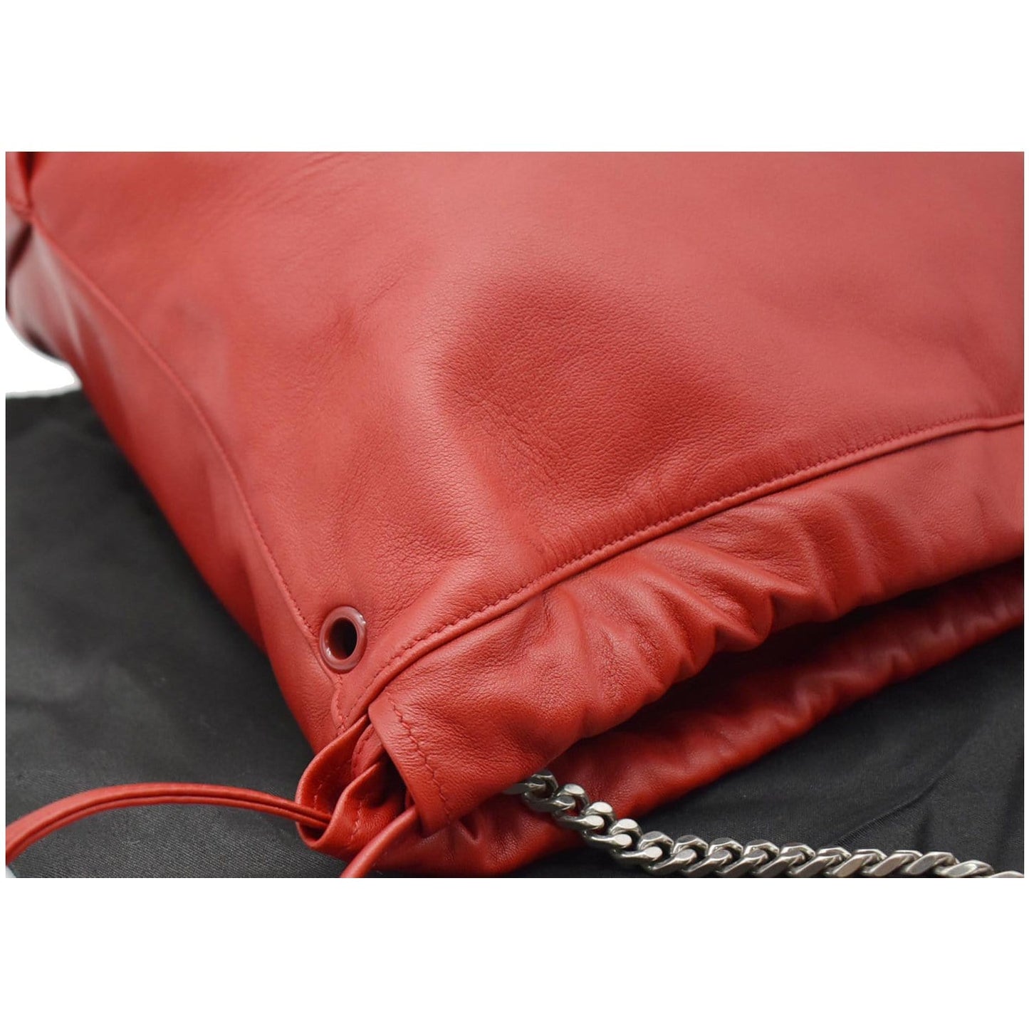 YVES SAINT LAURENT Teddy Lambskin Leather Bucket Shoulder Bag Red