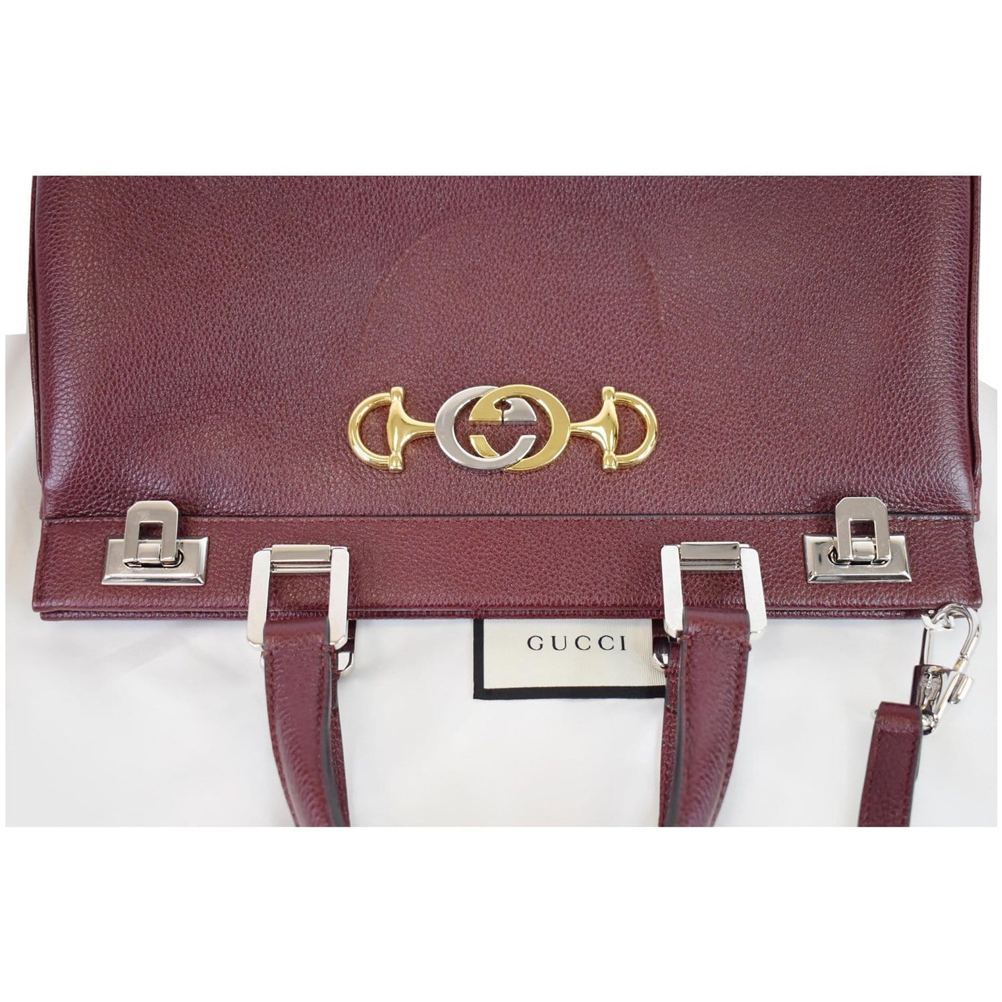 GUCCI Zumi Medium Grainy Leather Top Handle Bag Burgundy 564714