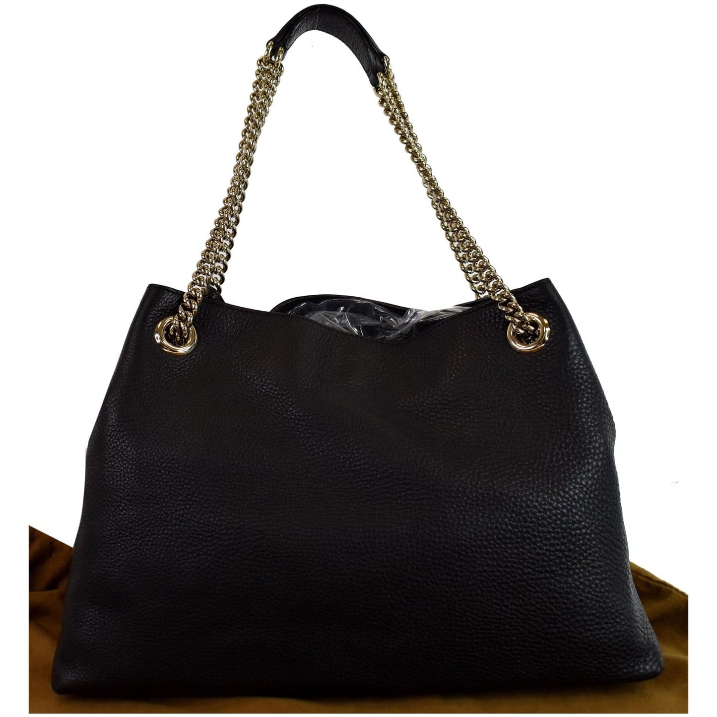 GUCCI Soho Pebbled Leather Chain Shoulder Bag 308982 Black