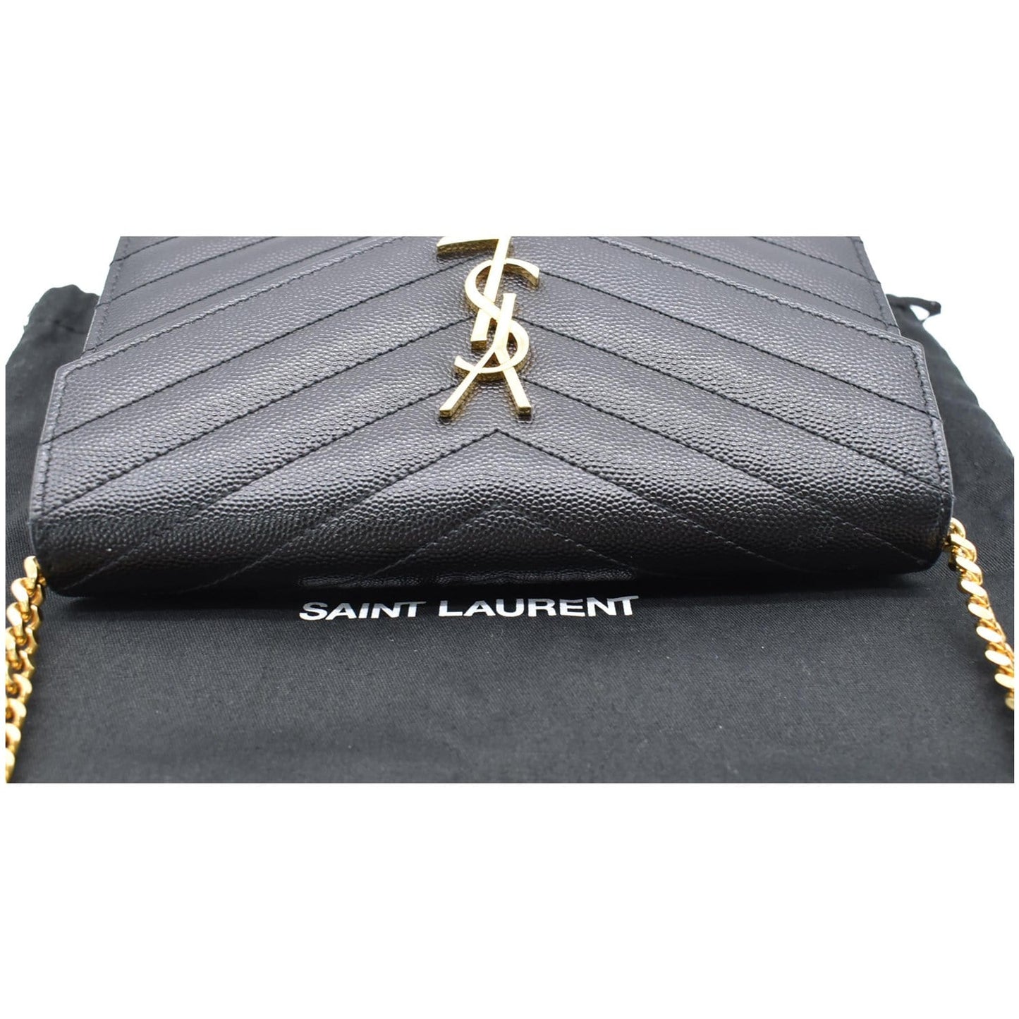 YVES SAINT LAURENT Envelope Chevron Grain De Poudre Envelope Chain Wallet Black