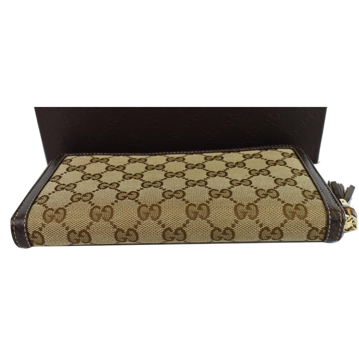 GUCCI Bamboo GG Canvas Zippy Organizer Wallet Beige 232977