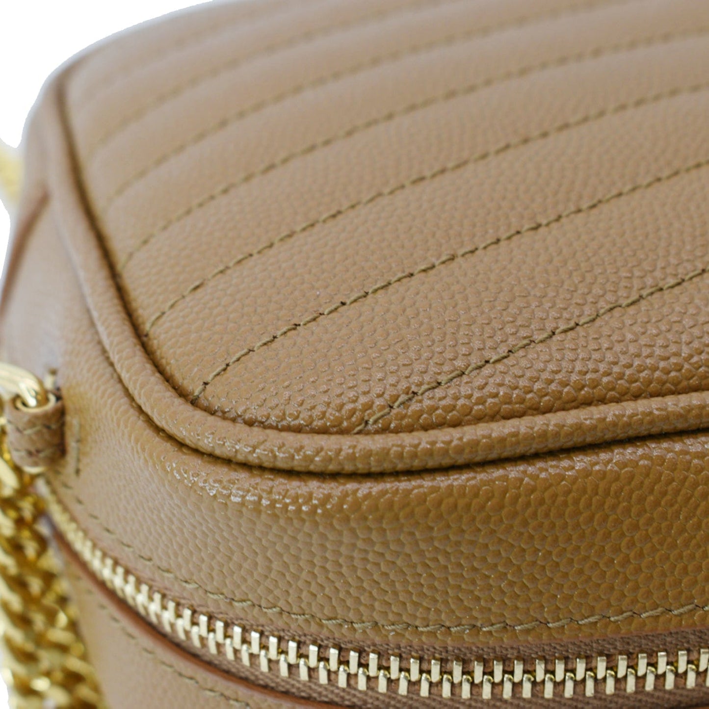 YVES SAINT LAURENT Mini Lou Grain De Poudre Camera Crossbody Bag Dark Natural