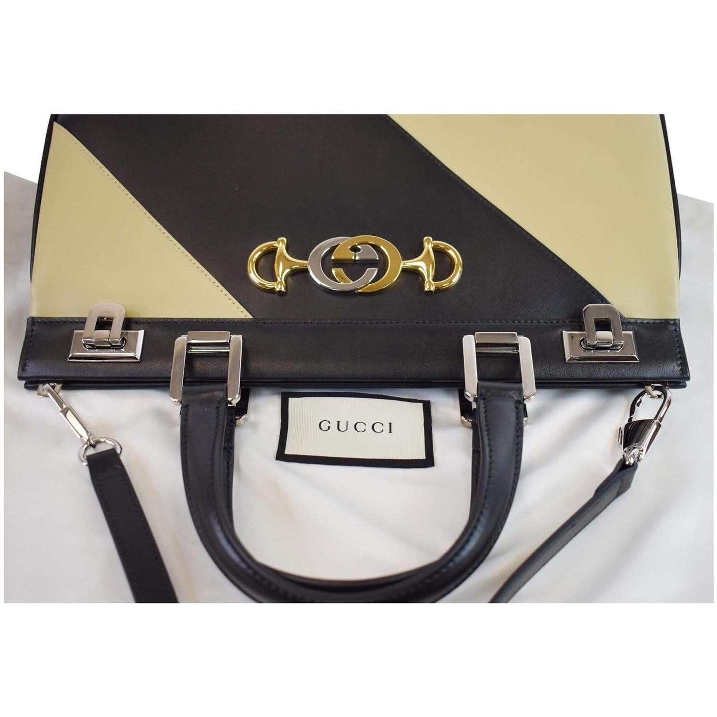 GUCCI Medium Zumi Diagonal Stripe Leather Top Handle Bag Beige 564714