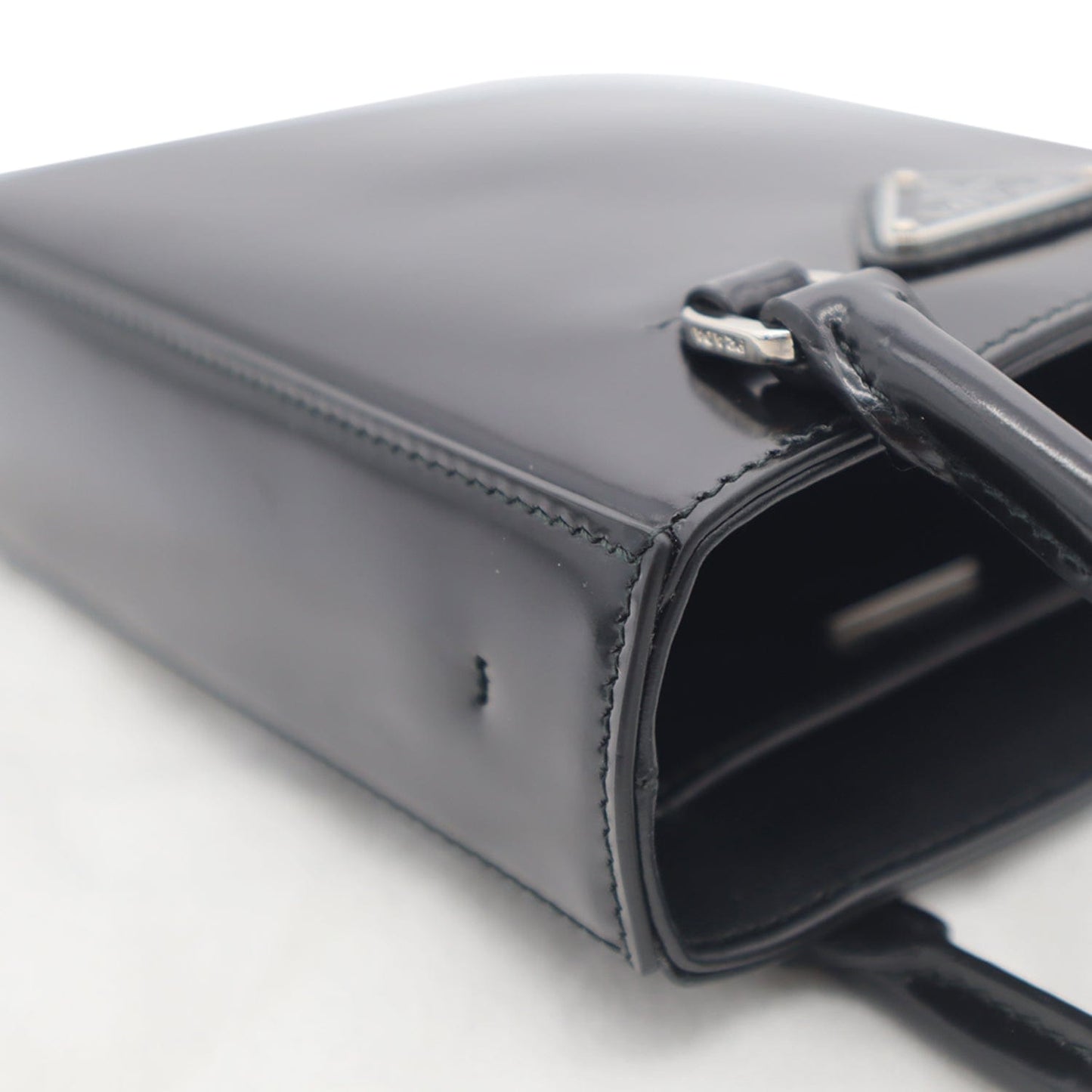 PRADA Small Brushed Leather Tote Shoulder Bag Black