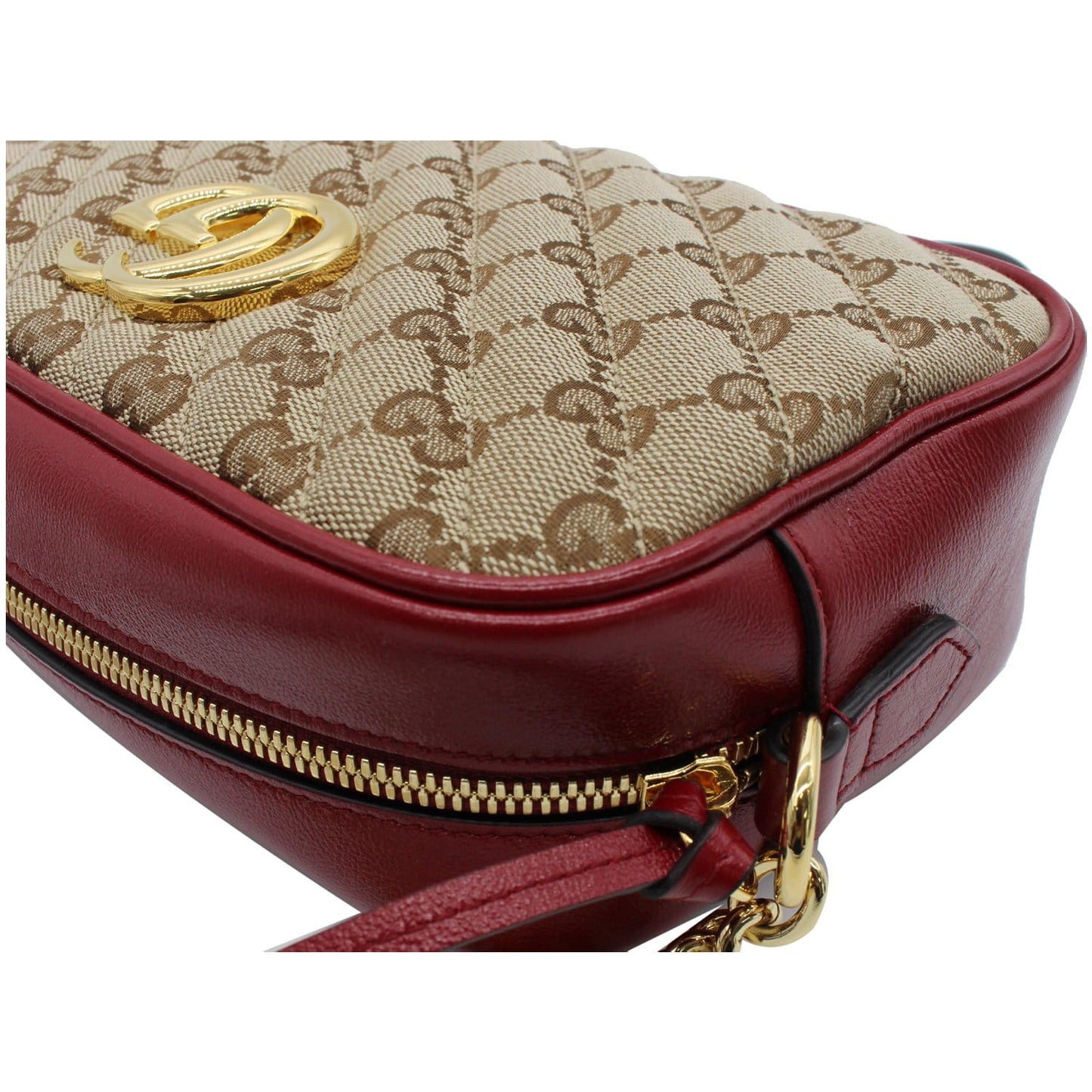GUCCI GG Marmont Small Matelasse Canvas Leather Crossbody Bag Beige 447632