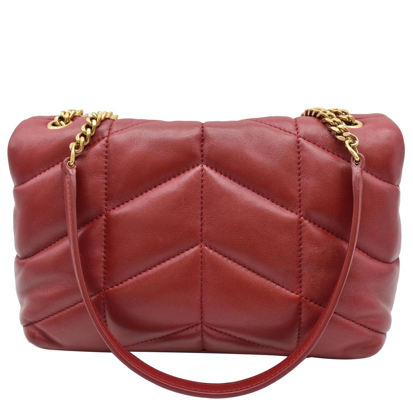 YVES SAINT LAURENT Small Loulou Puffer Quilted Lambskin Leather Crossbody Bag Red