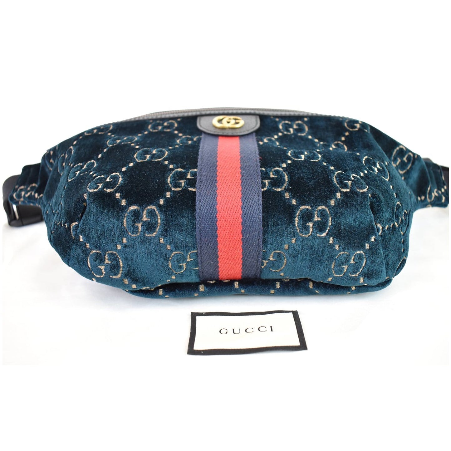 GUCCI GG Monogram Velvet Belt Leather Bumbag Dark Blue 574968