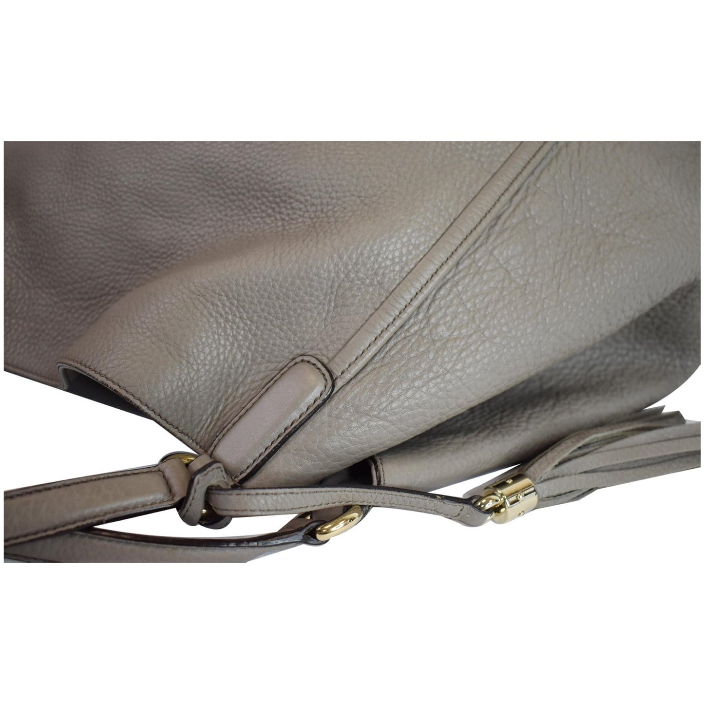 GUCCI Soho Top Handle Pebbled Leather Tote Bag Taupe 282308