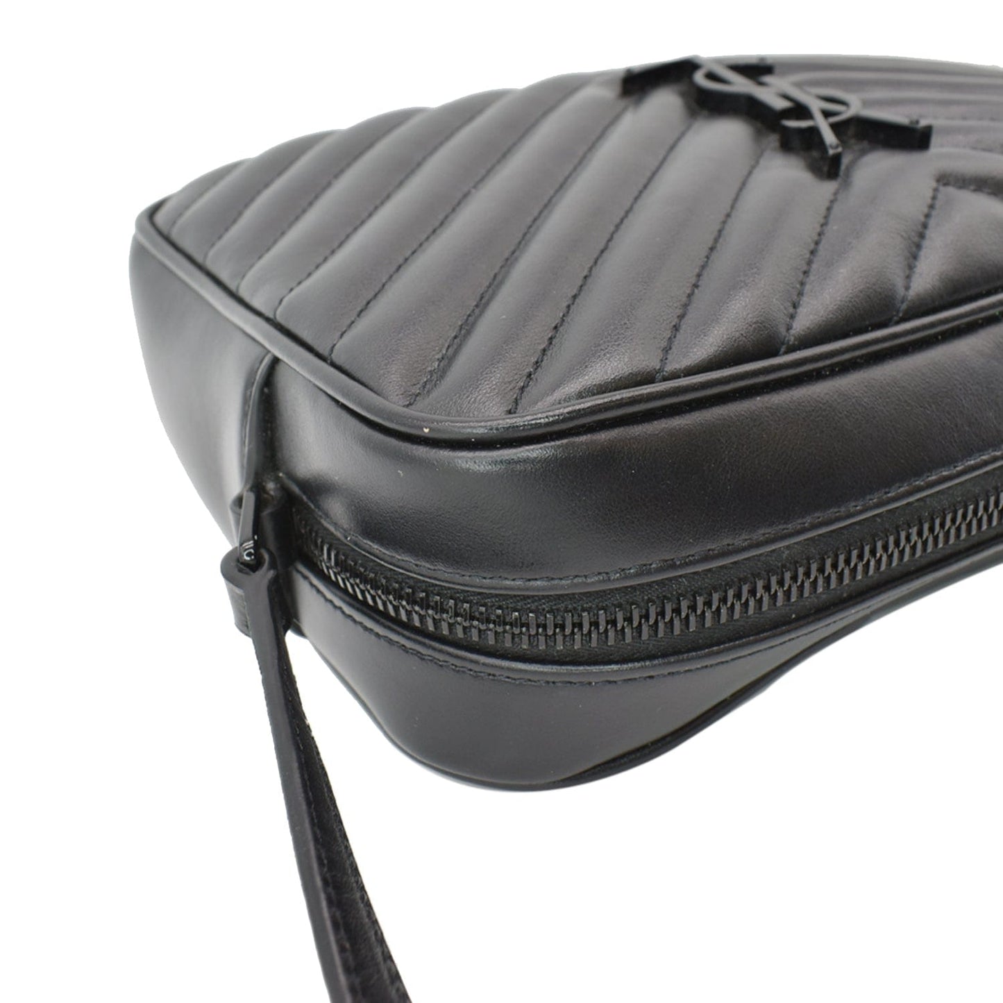YVES SAINT LAURENT Lou Chevron Leather Camera Crossbody Bag Black