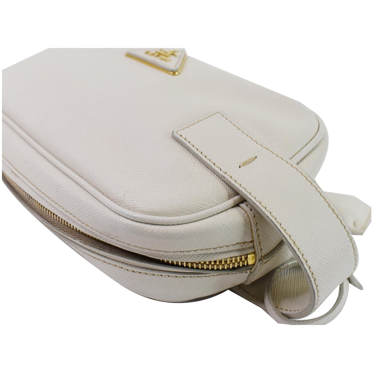 PRADA Lux Pochette Cammeo Saffiano Leather Pouch Bag Talco - Last Call