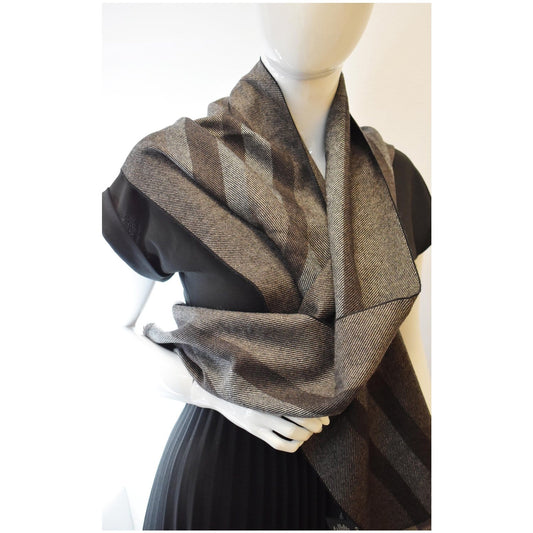 GUCCI Web Stripe Wool Scarf Brown 387574