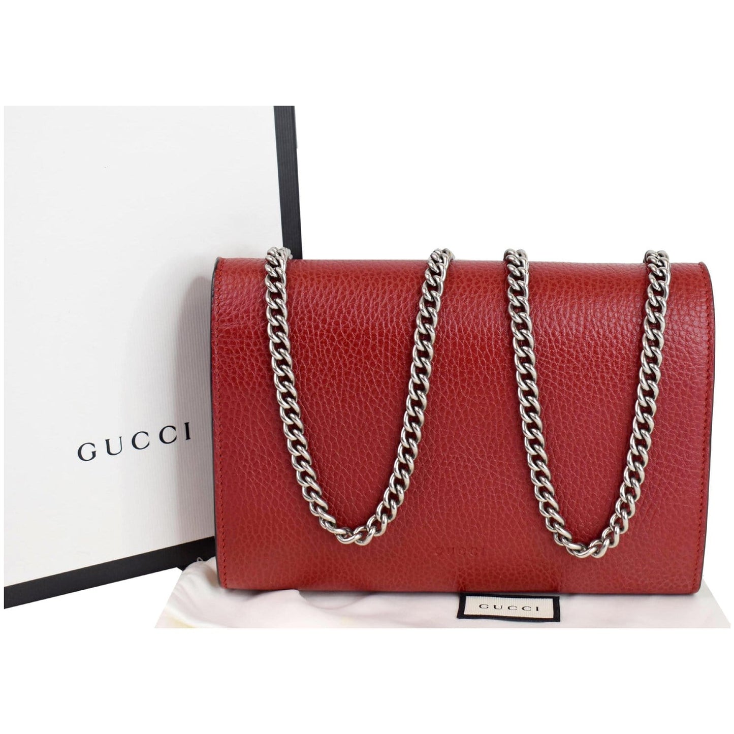 GUCCI Dionysus Mini Leather Crossbody Chain Wallet Red 401231