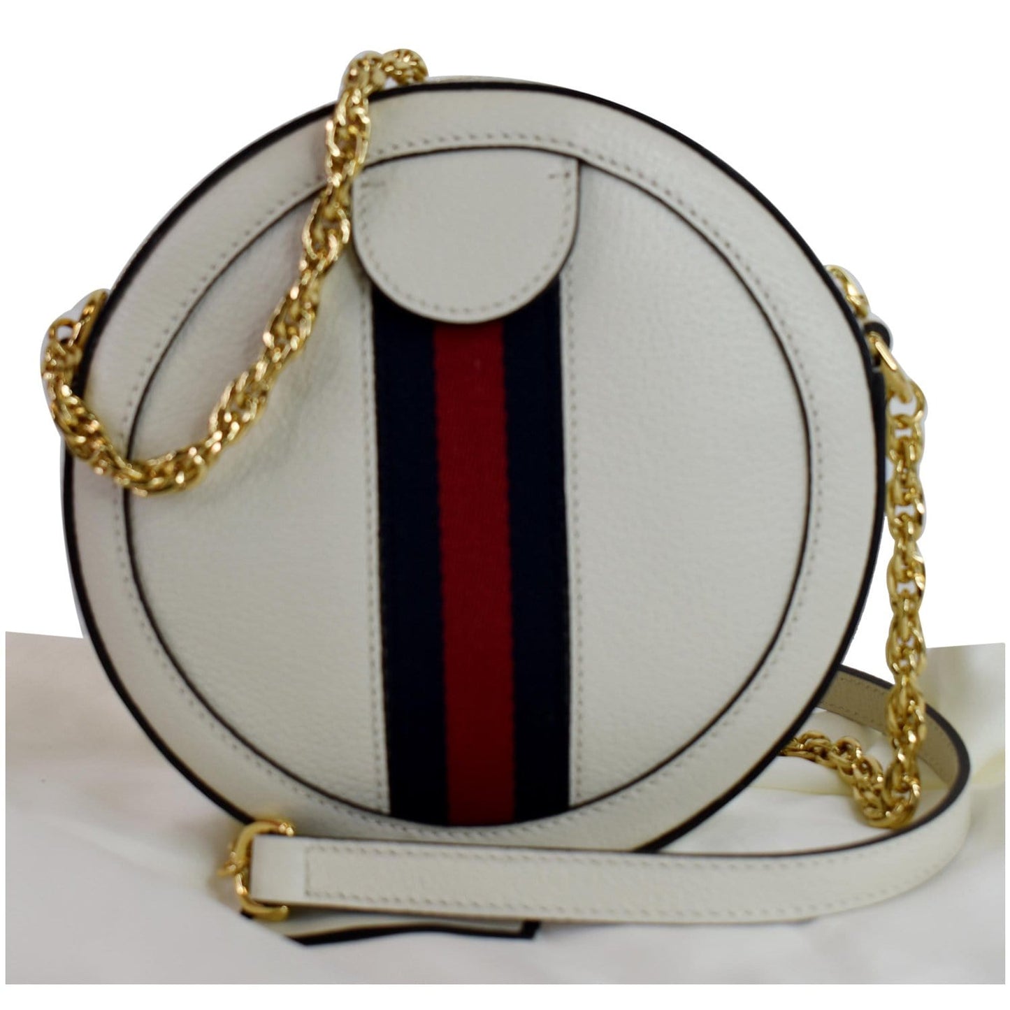 GUCCI Ophidia Mini GG Round Web Leather Crossbody Bag White 550618