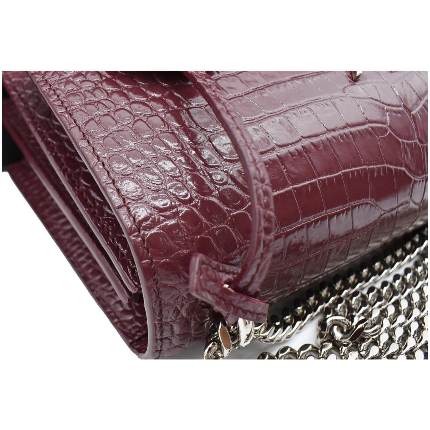 YVES SAINT LAURENT Sunset Medium Crocodile Leather Crossbody Bag Rouge Legion
