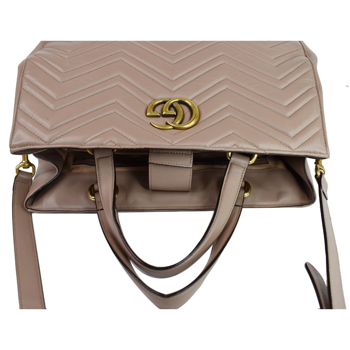 GUCCI GG Marmont Medium Matelasse Leather Top Handle Bag Taupe 443505